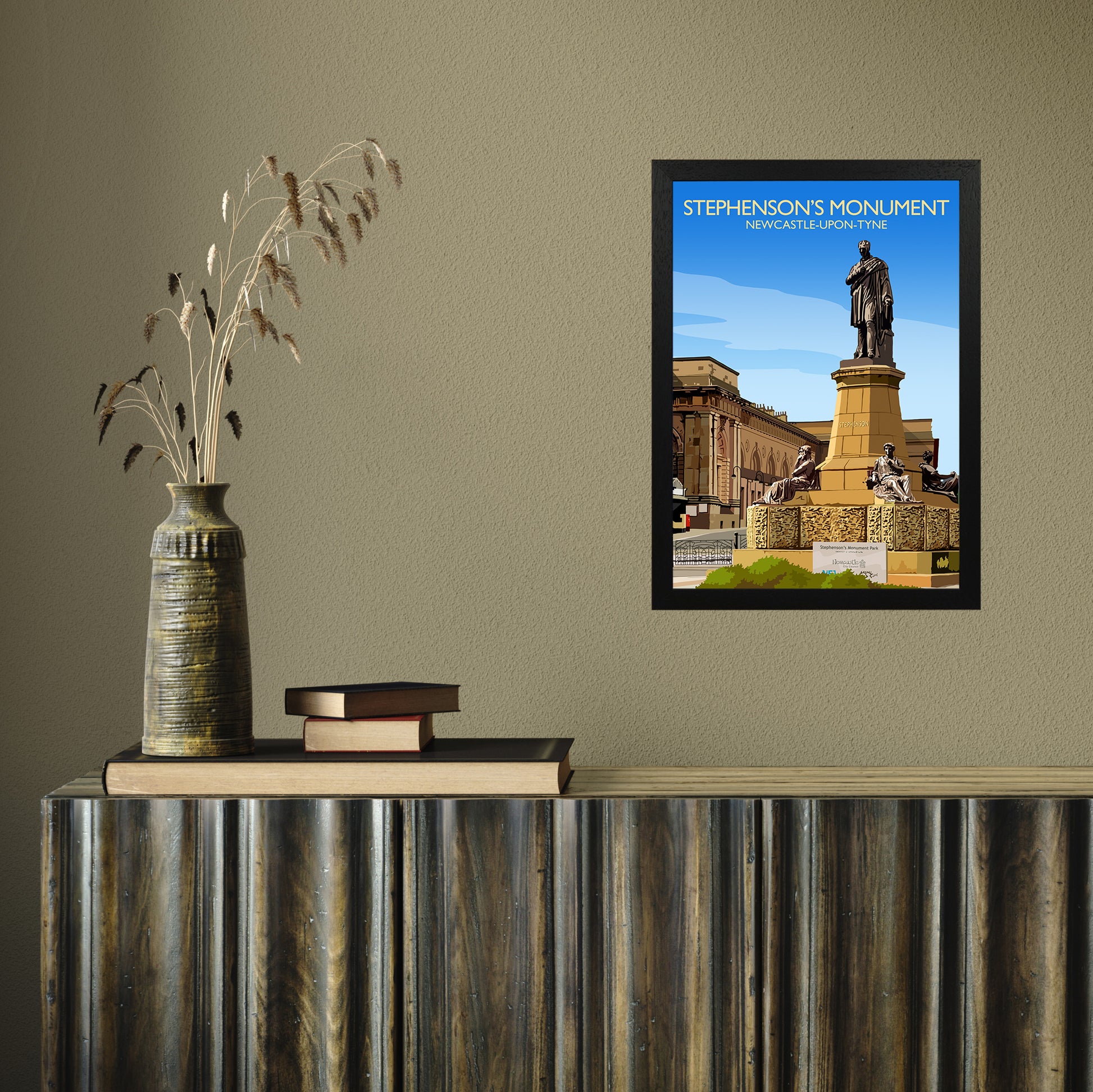 Stephenson's Monument by Richard O'Neill A3 Black Frame