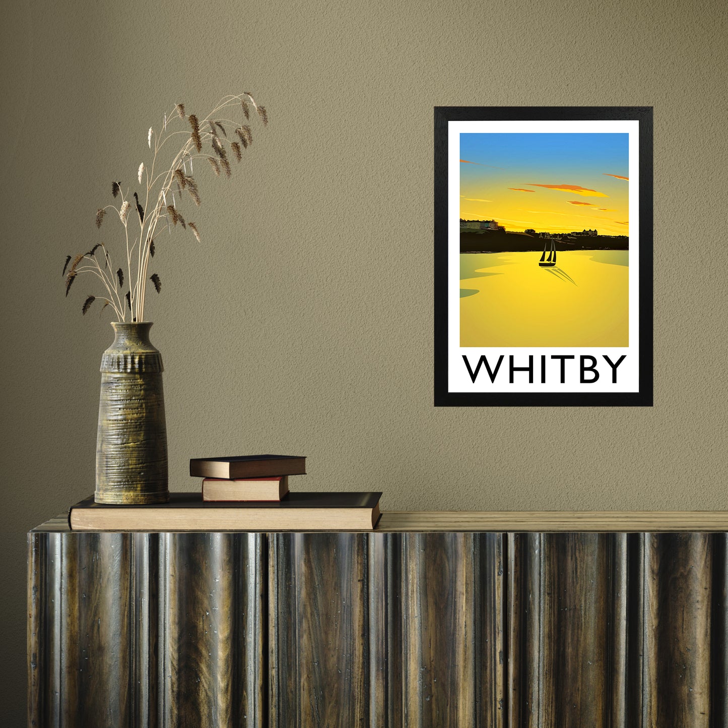 Whitby (Sunset) 2 portrait by Richard O'Neill A3 Black Frame