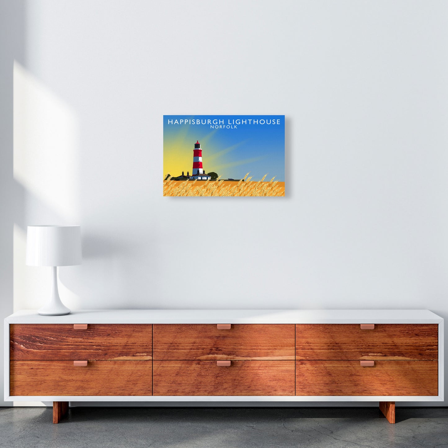 Hapisburgh Lighthouse Norfolk Art Print by Richard O'Neill, Framed Wall Art A3 Canvas