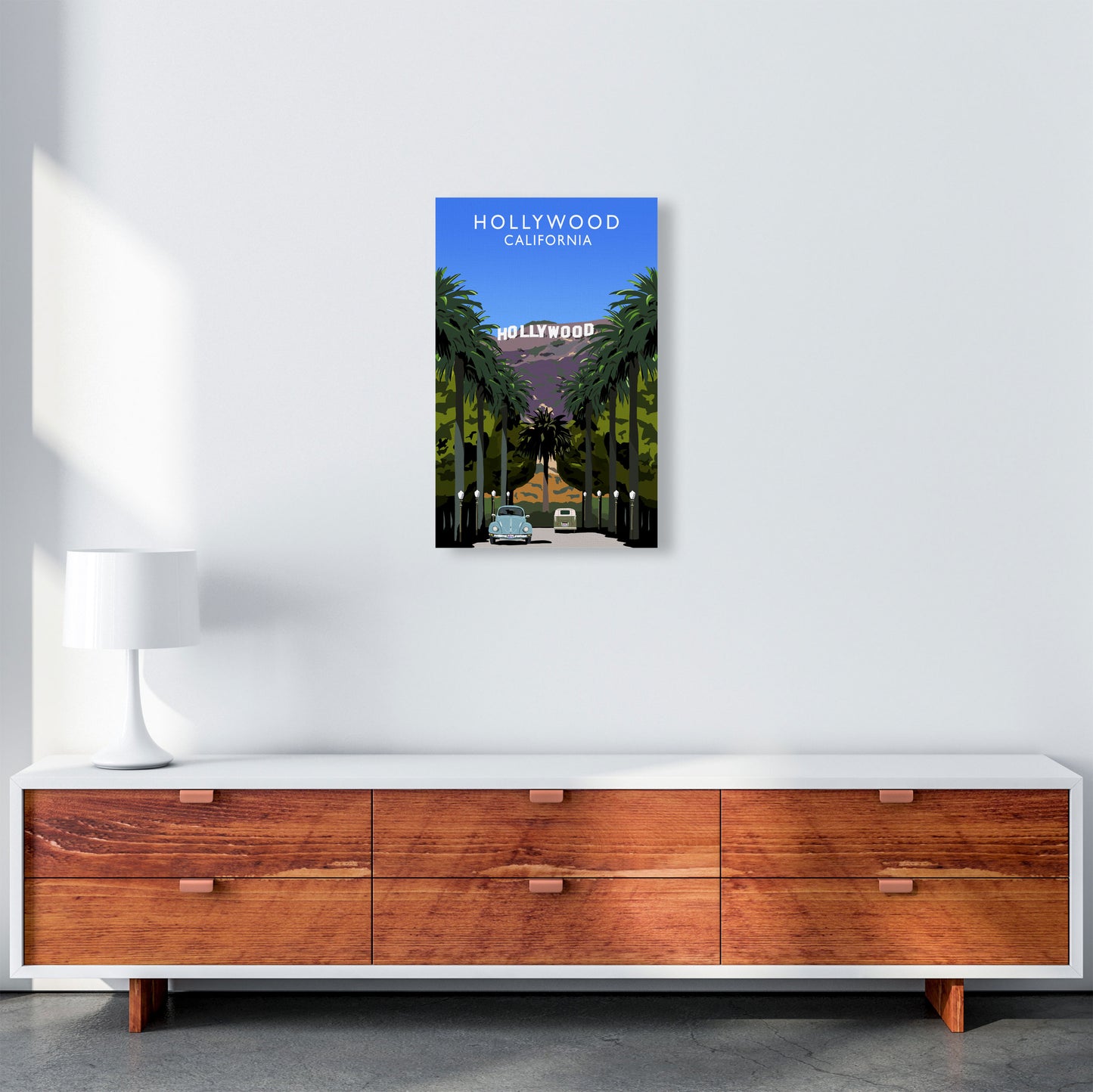 Hollywood California Travel Art Print by Richard O'Neill, Framed Wall Art A3 Canvas