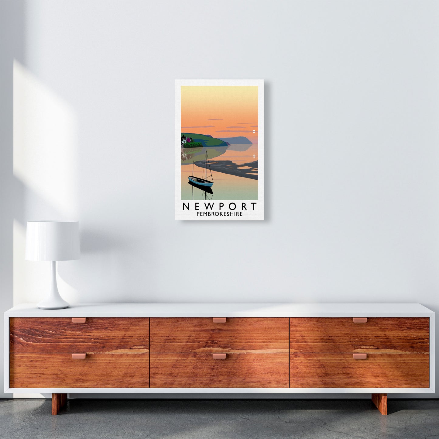 Newport Pembrokeshire Travel Art Print by Richard O'Neill, Framed Wall Art A3 Canvas