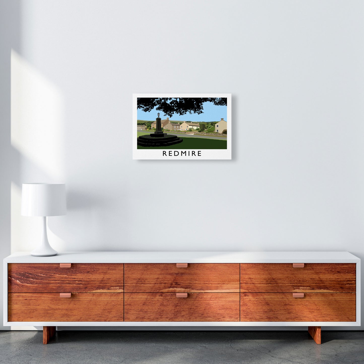 Redmire Travel Art Print by Richard O'Neill, Framed Wall Art A3 Canvas