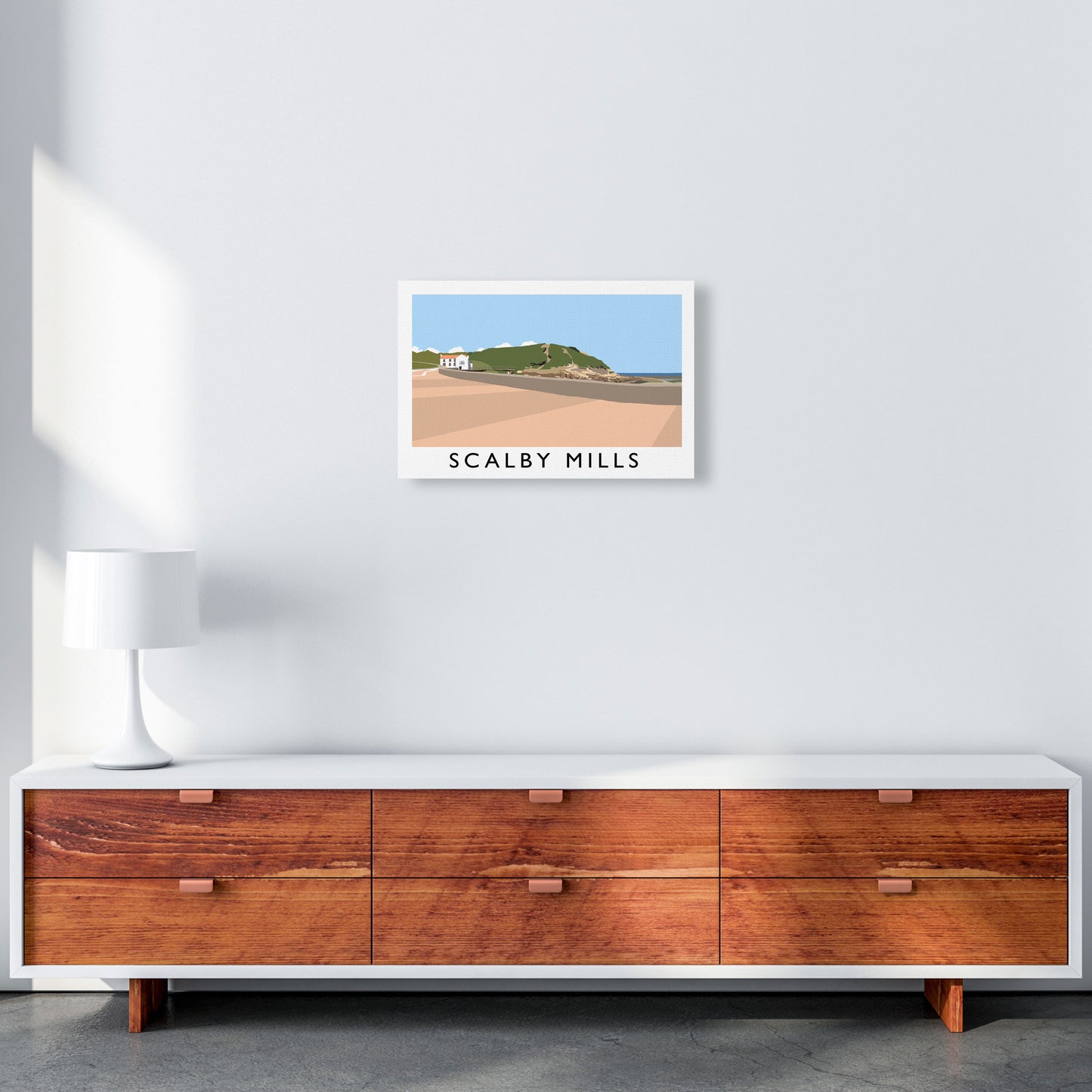 Scalby Mills Travel Art Print by Richard O'Neill, Framed Wall Art A3 Canvas