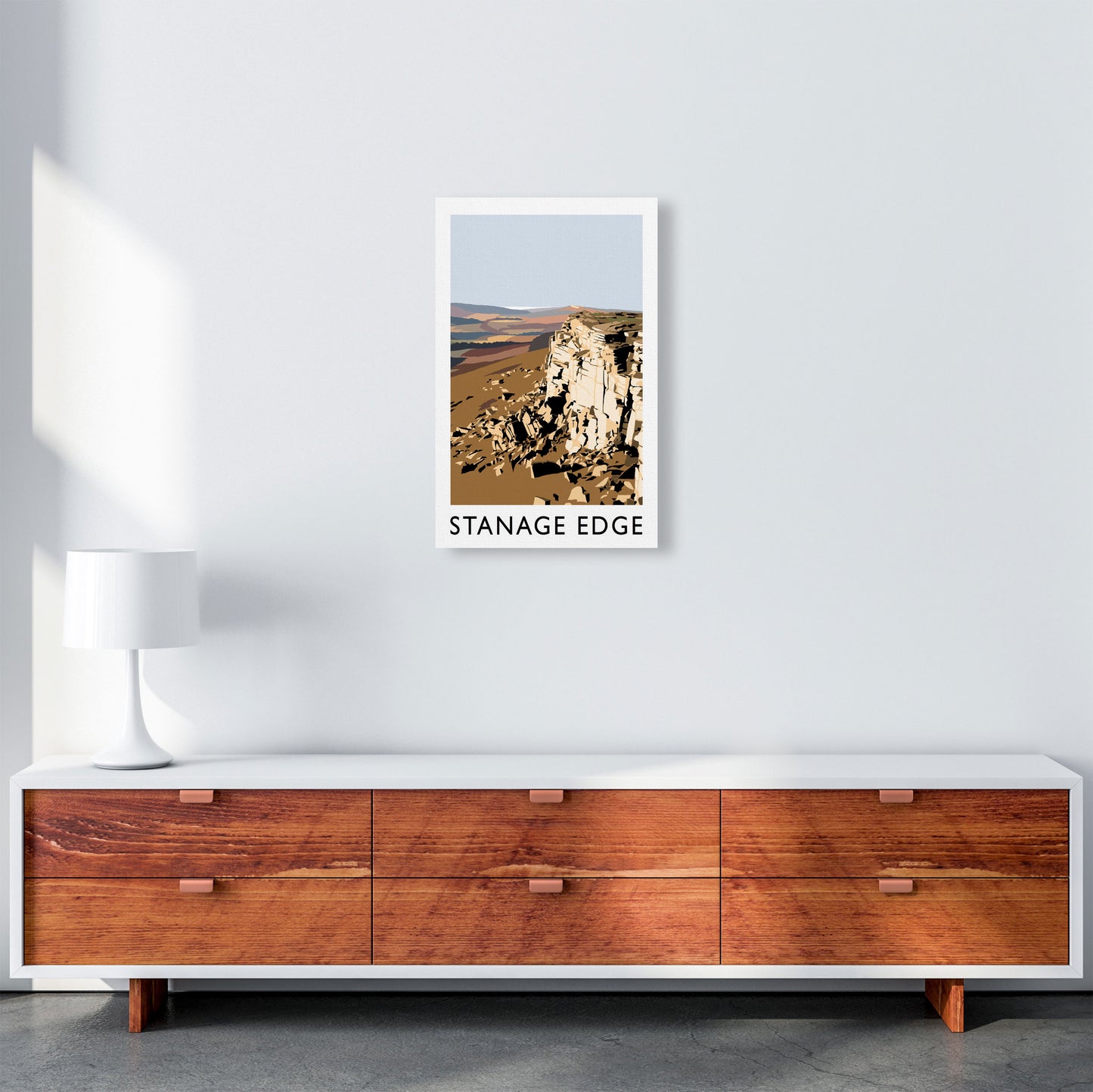 Stanage Edge Travel Art Print by Richard O'Neill, Framed Wall Art A3 Canvas