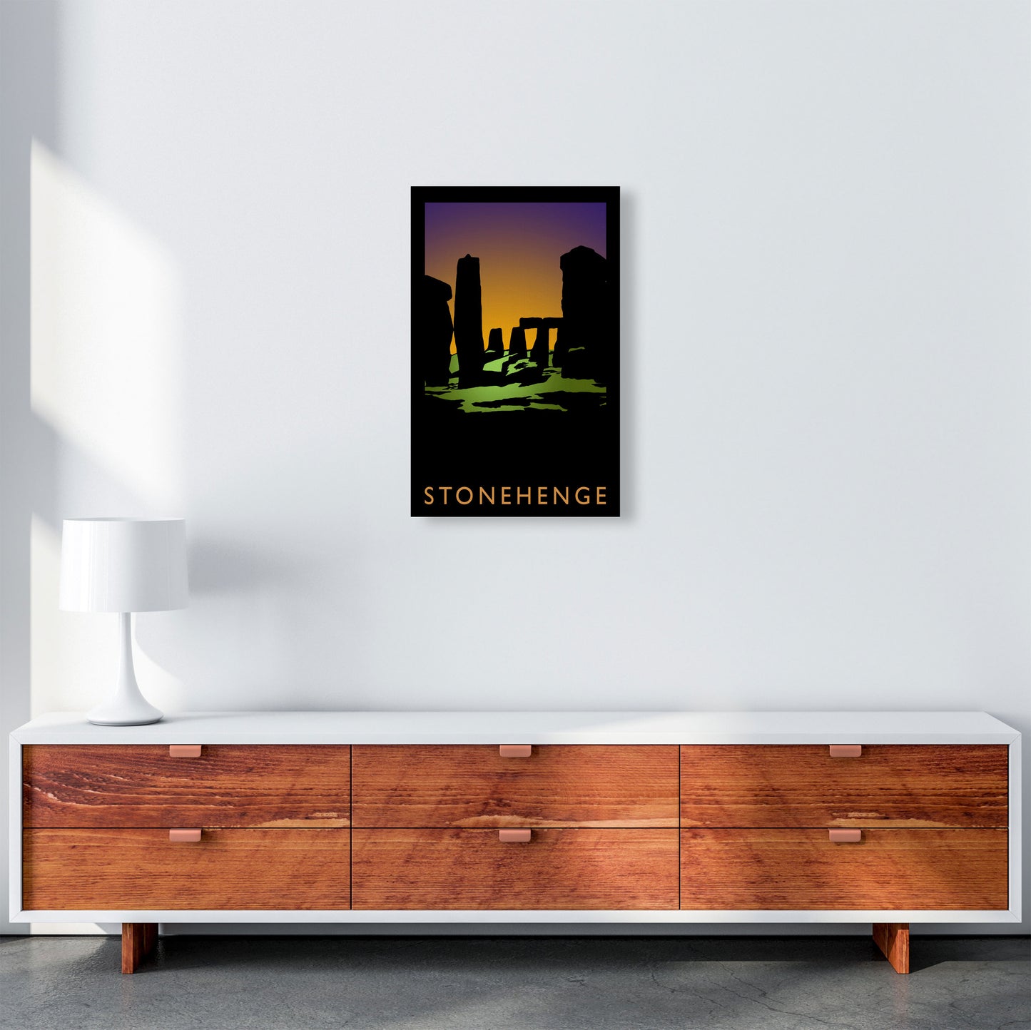 Stonehenge Travel Art Print by Richard O'Neill, Framed Wall Art A3 Canvas