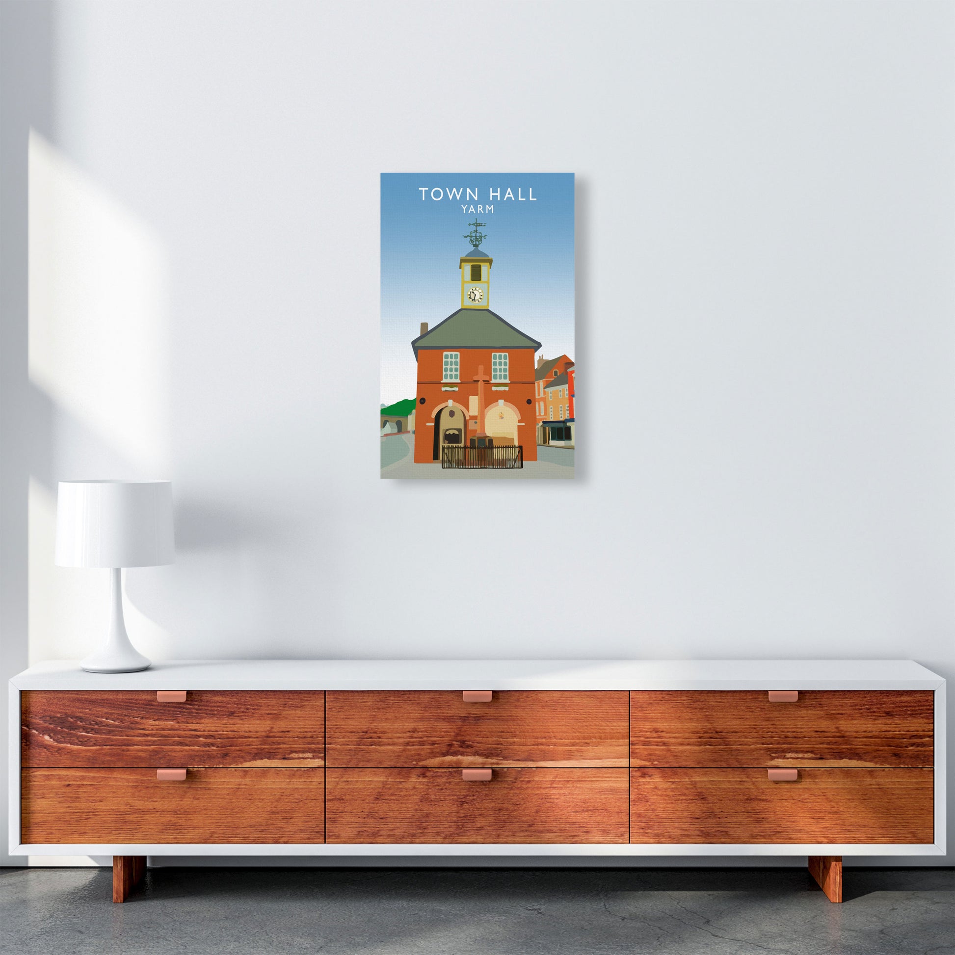 Town Hall Yarm Travel Art Print by Richard O'Neill, Framed Wall Art A3 Canvas