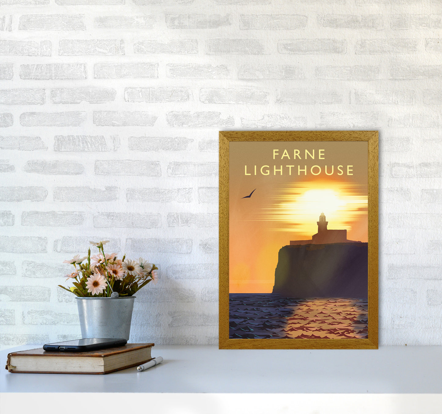 Farne Lighthouse portrait Travel Art Print by Richard O'Neill A3 Print Only
