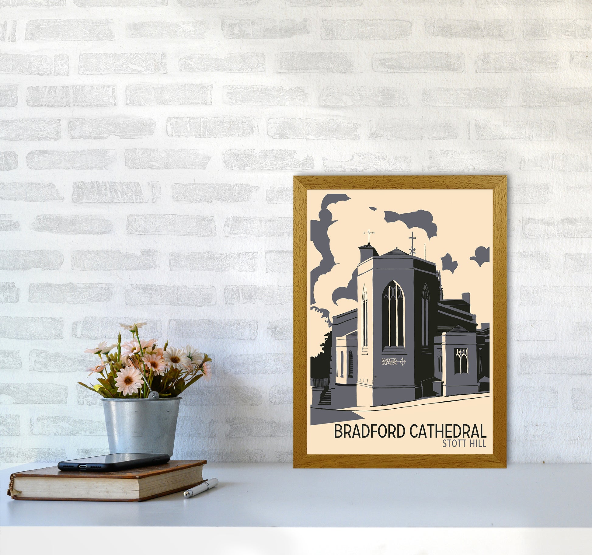 Bradford Cathedral, Stott Hill Travel Art Print by Richard O'Neill A3 Print Only