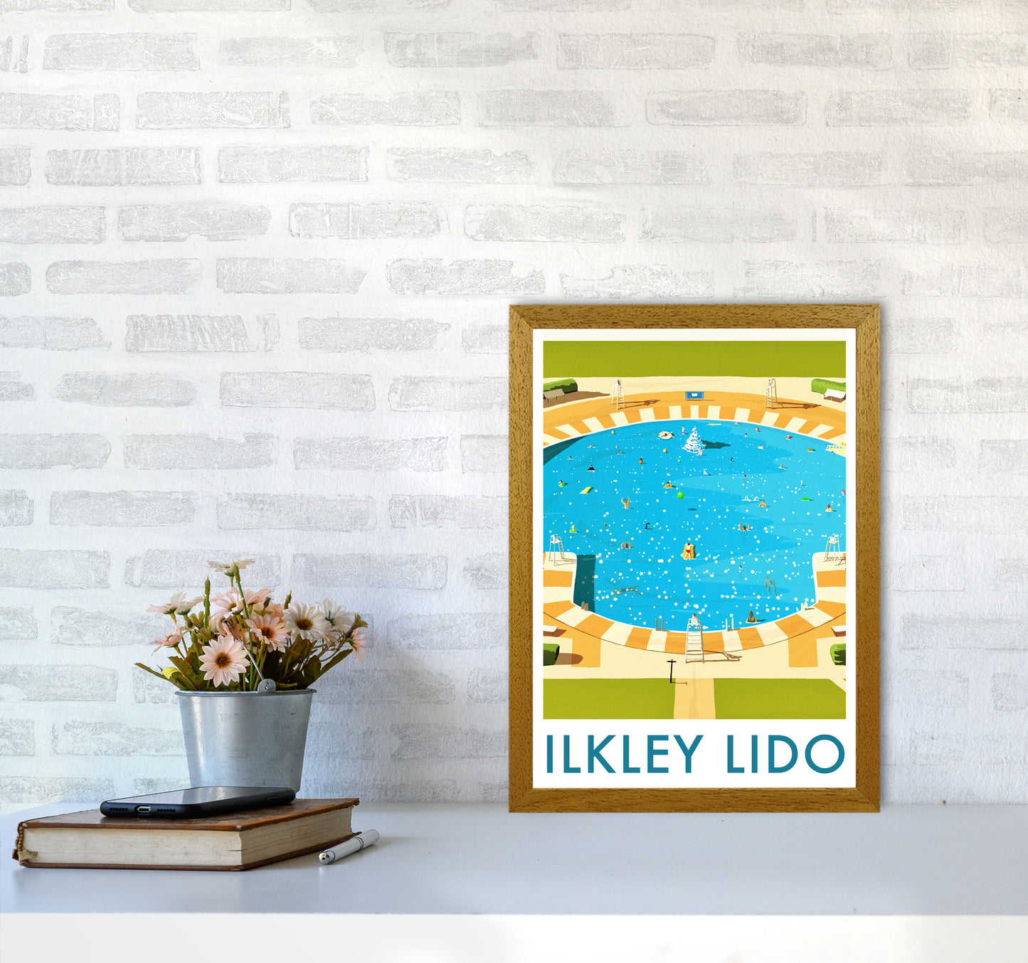 Ilkley Lido portrait Travel Art Print by Richard O'Neill A3 Print Only