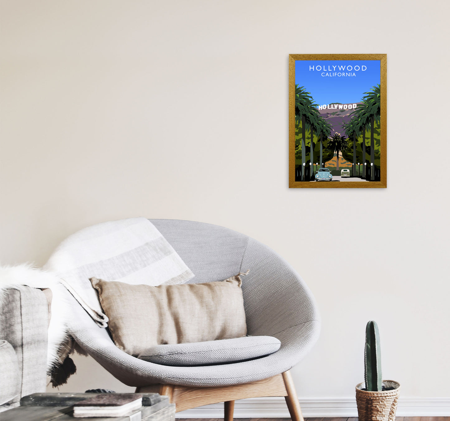 Hollywood California Travel Art Print by Richard O'Neill, Framed Wall Art A3 Print Only