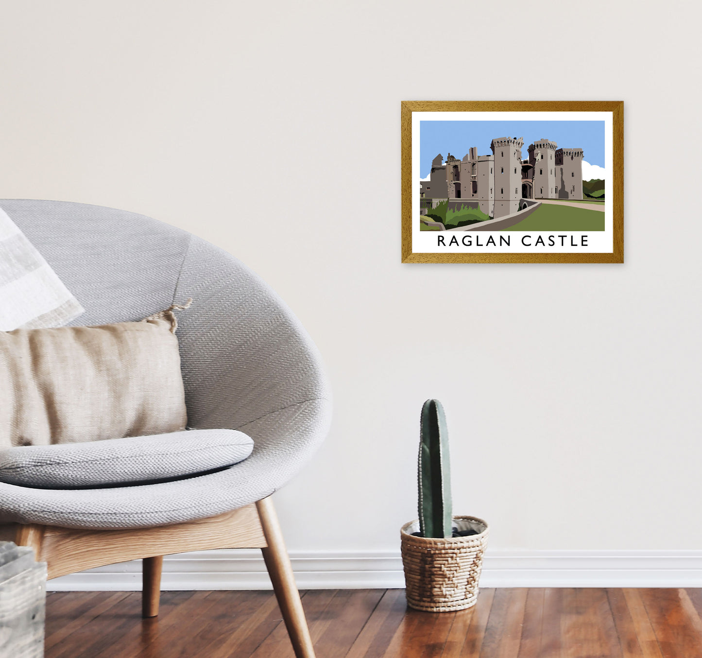 Raglan Castle Travel Art Print by Richard O'Neill, Framed Wall Art A3 Print Only
