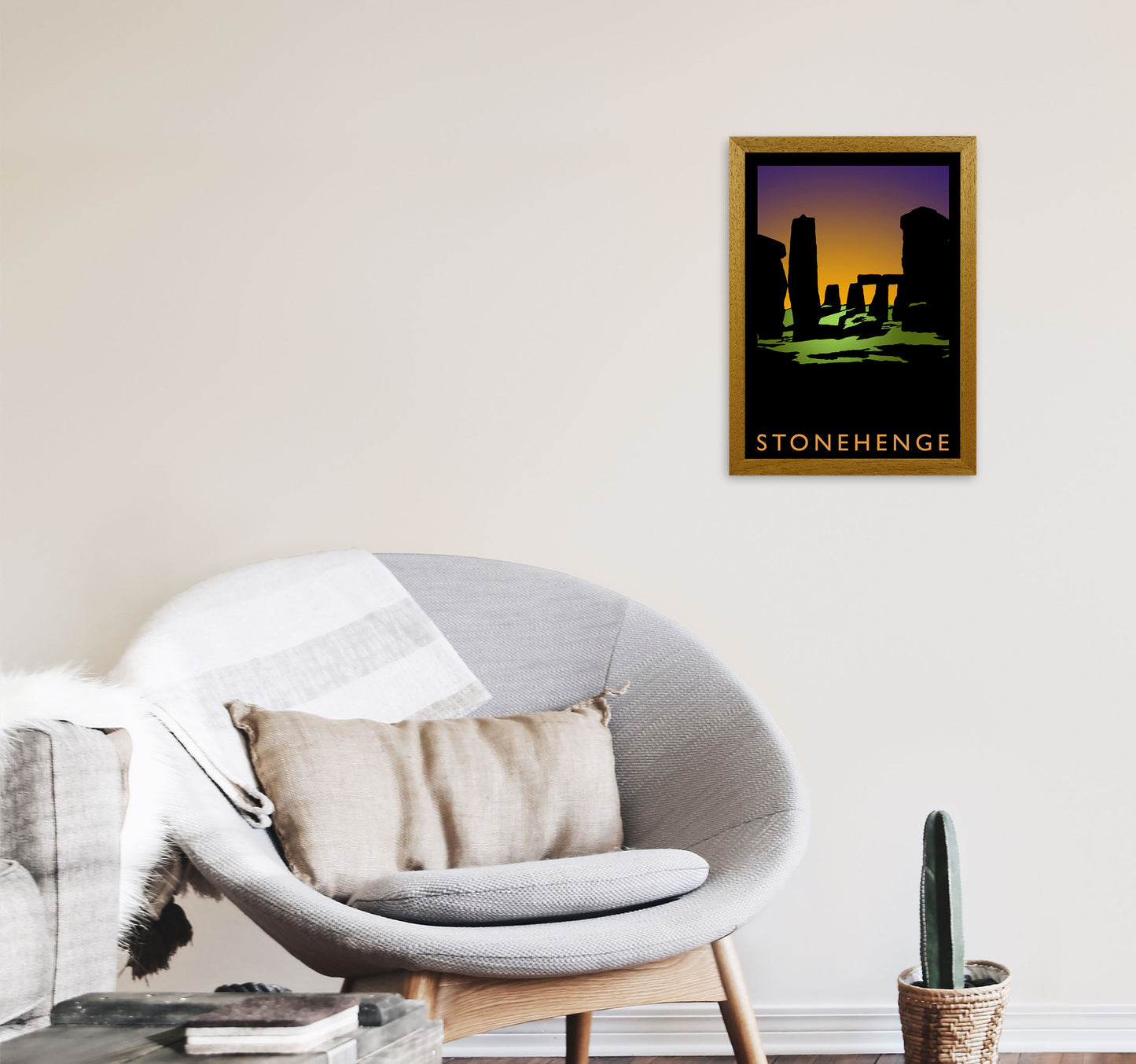 Stonehenge Travel Art Print by Richard O'Neill, Framed Wall Art A3 Print Only