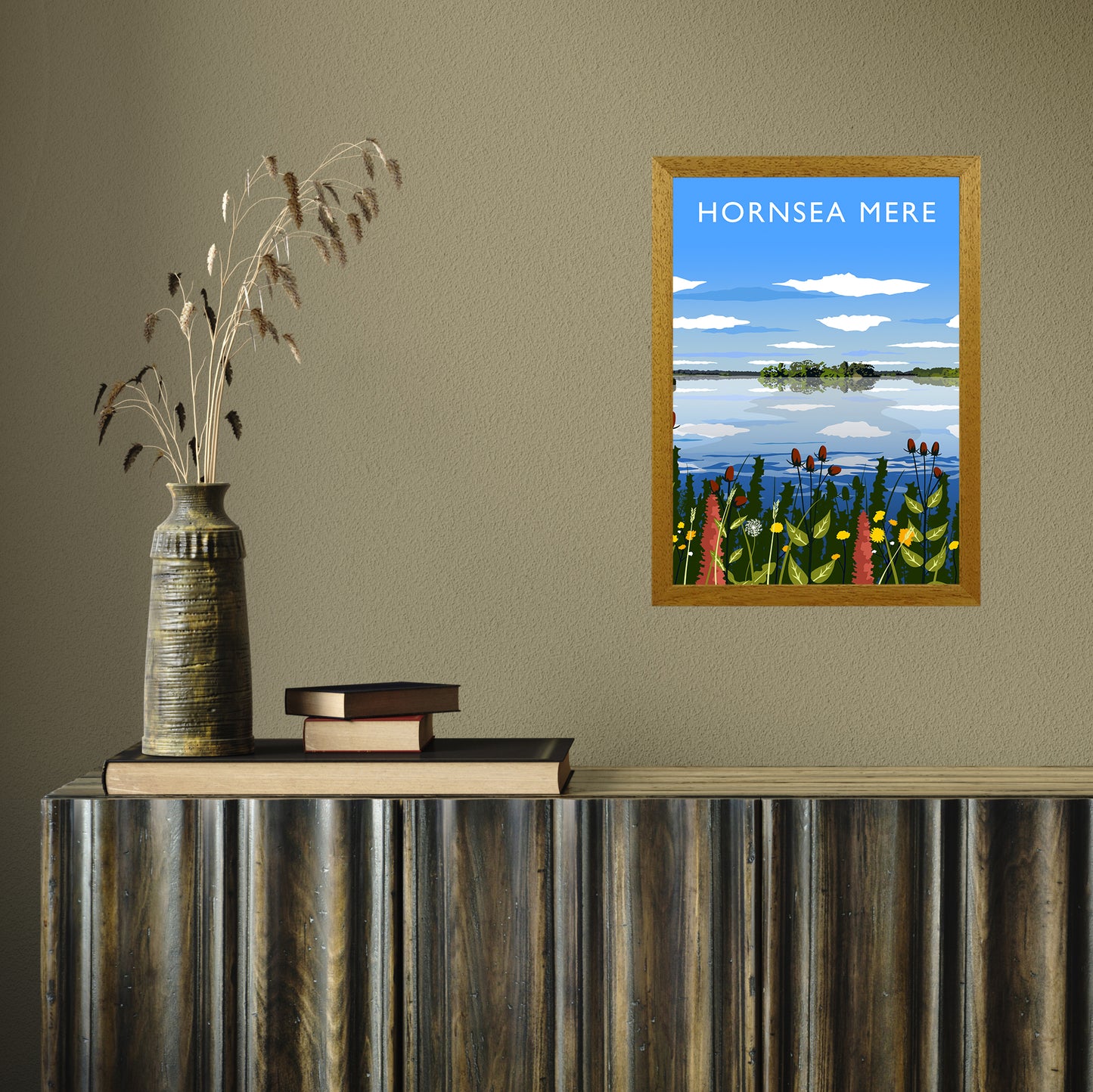 Hornsea Mere portrait by Richard O'Neill A3 Oak Frame