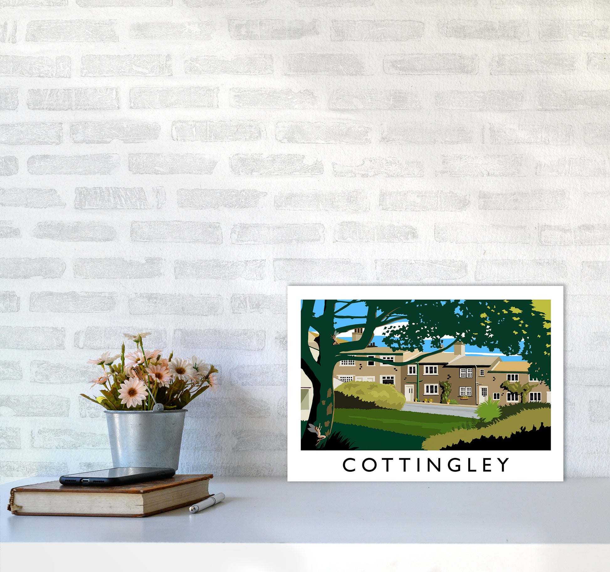 Cottingley Travel Art Print by Richard O'Neill A3 Black Frame
