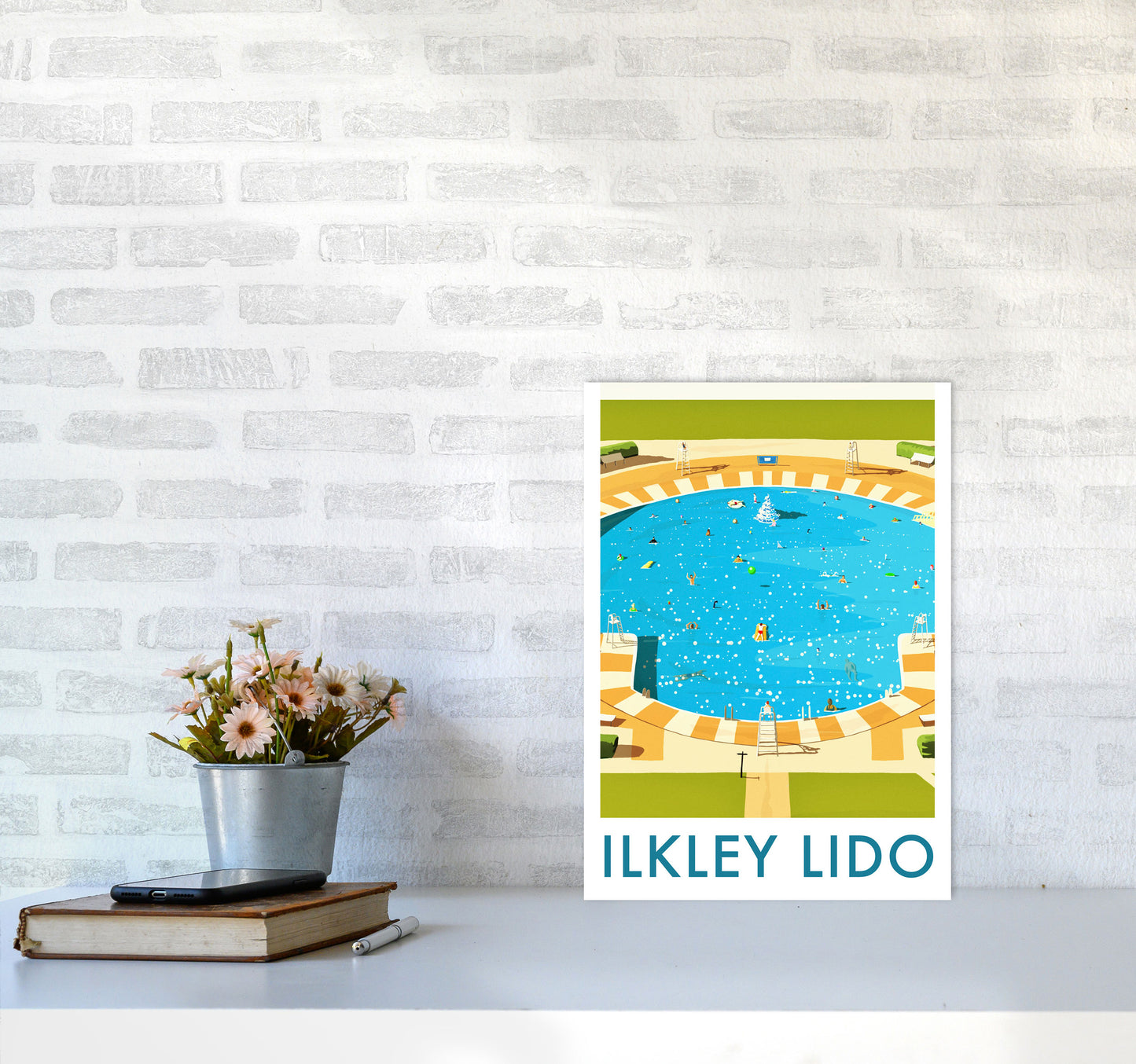 Ilkley Lido portrait Travel Art Print by Richard O'Neill A3 Black Frame