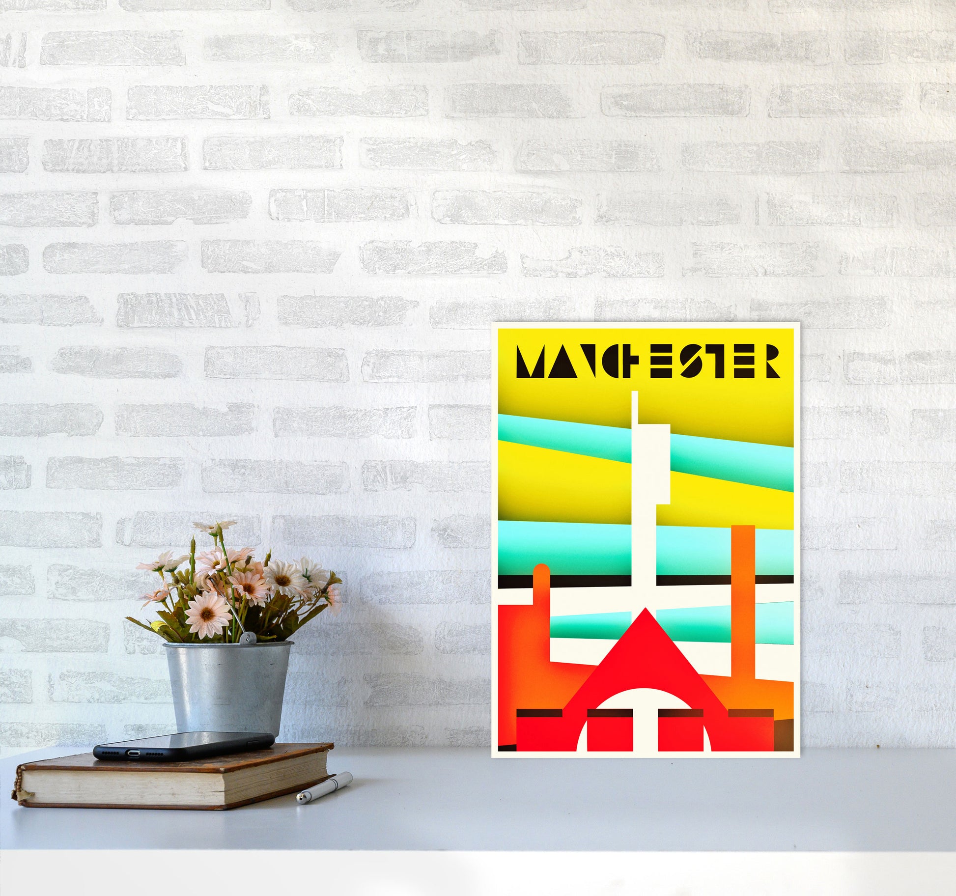 Manchester Travel Art Print by Richard O'Neill A3 Black Frame