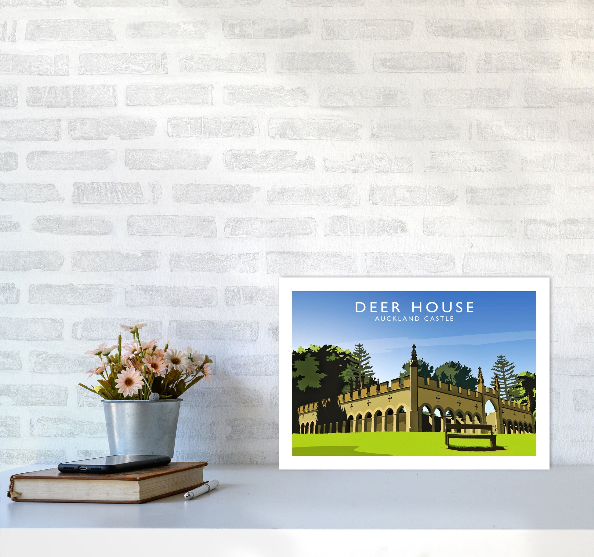 Deer House Travel Art Print by Richard O'Neill A3 Black Frame