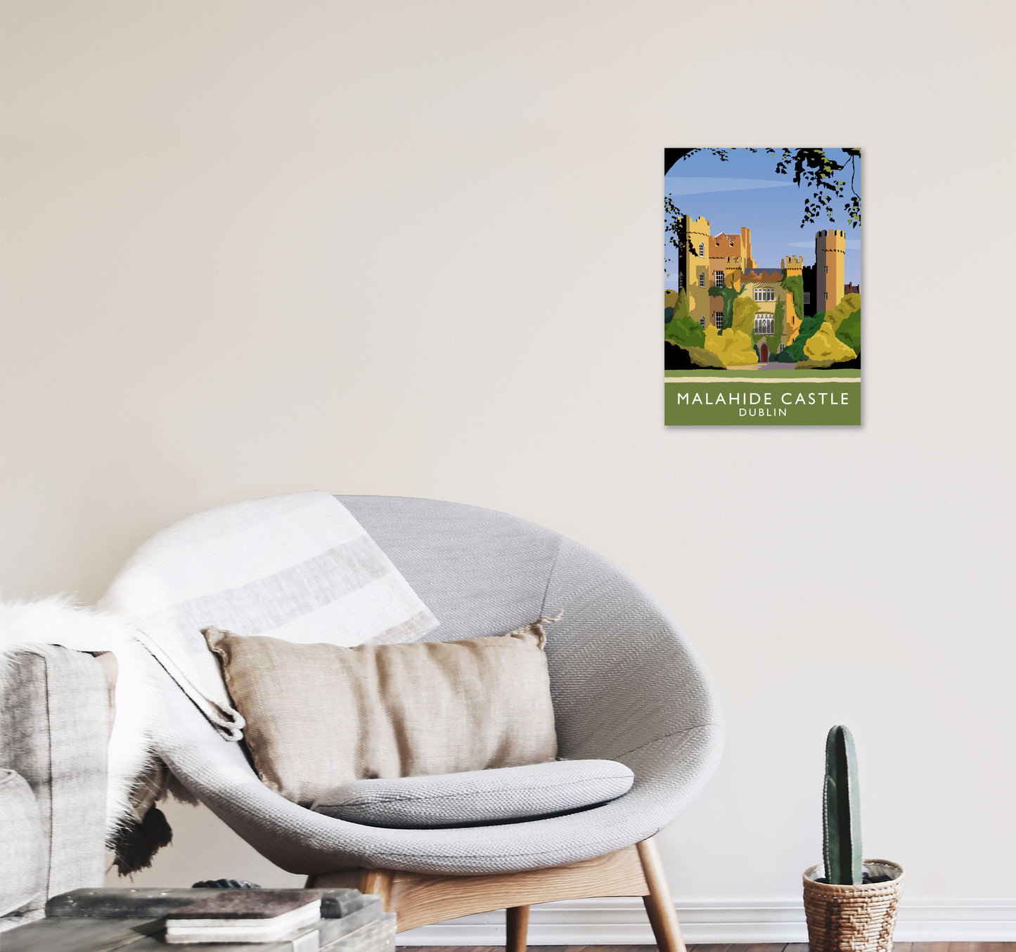 Malahide Castle Dublin Travel Art Print by Richard O'Neill, Framed Wall Art A3 Black Frame