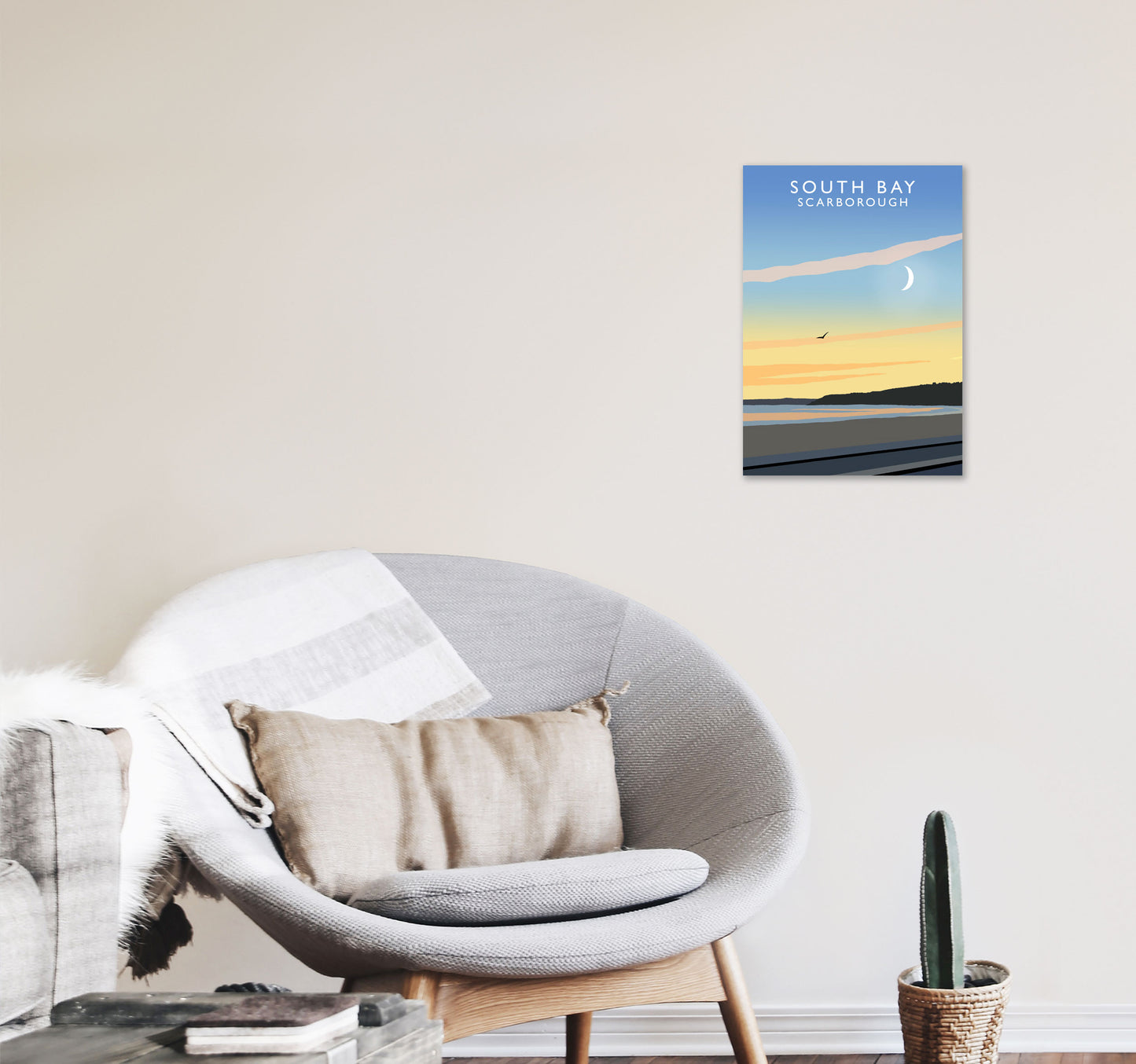 South Bay Scarborough Art Print by Richard O'Neill, Framed Wall Art A3 Black Frame