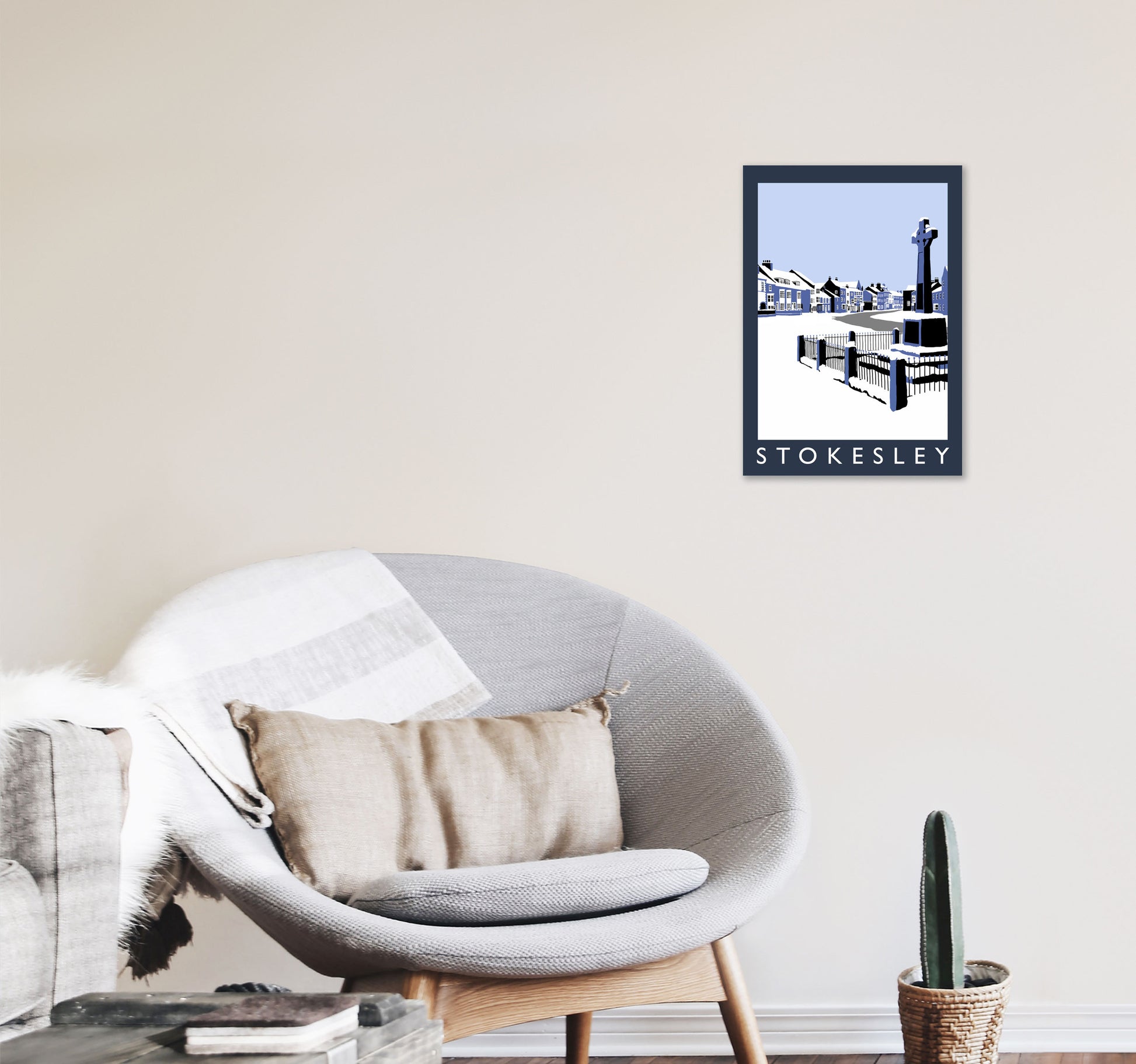 Stokesley In Snow Portrait by Richard O'Neill A3 Black Frame