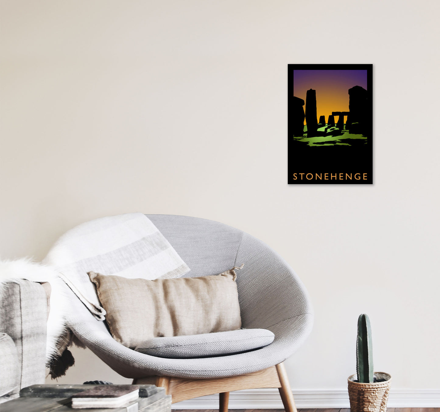 Stonehenge Travel Art Print by Richard O'Neill, Framed Wall Art A3 Black Frame