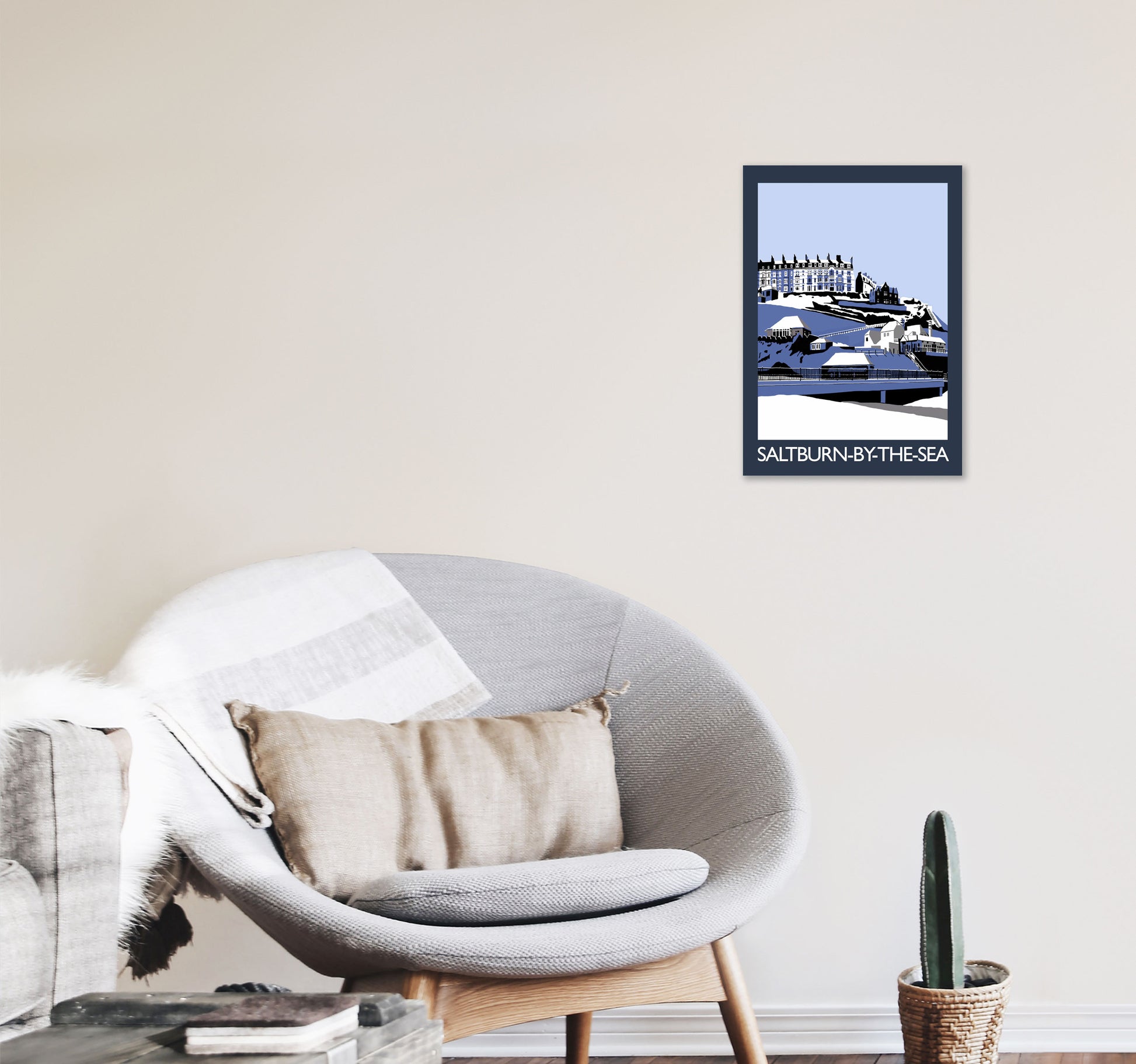 Saltburn-by-the-sea In Snow Portrait by Richard O'Neill A3 Black Frame