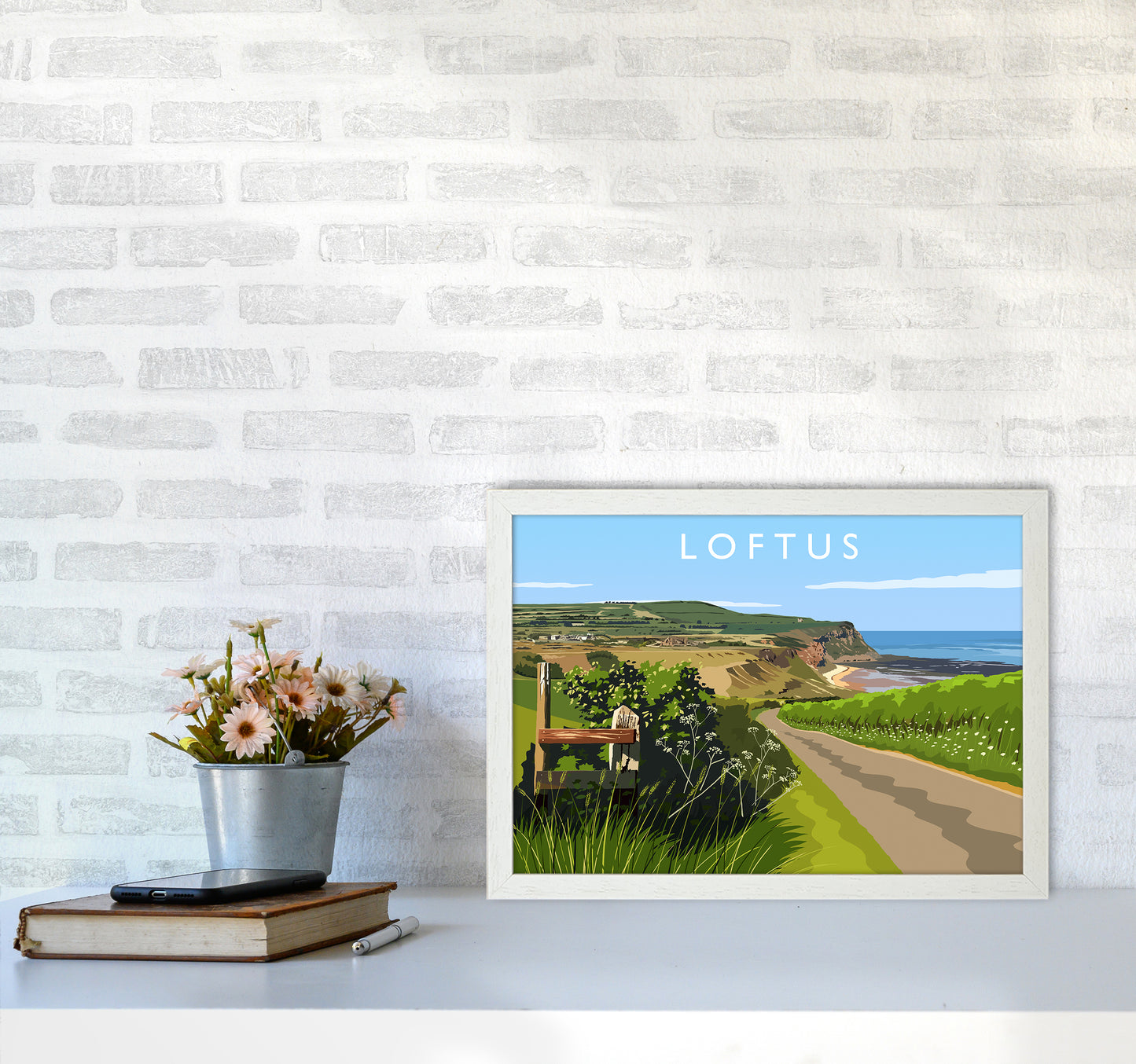 Loftus Travel Art Print by Richard O'Neill A3 Oak Frame