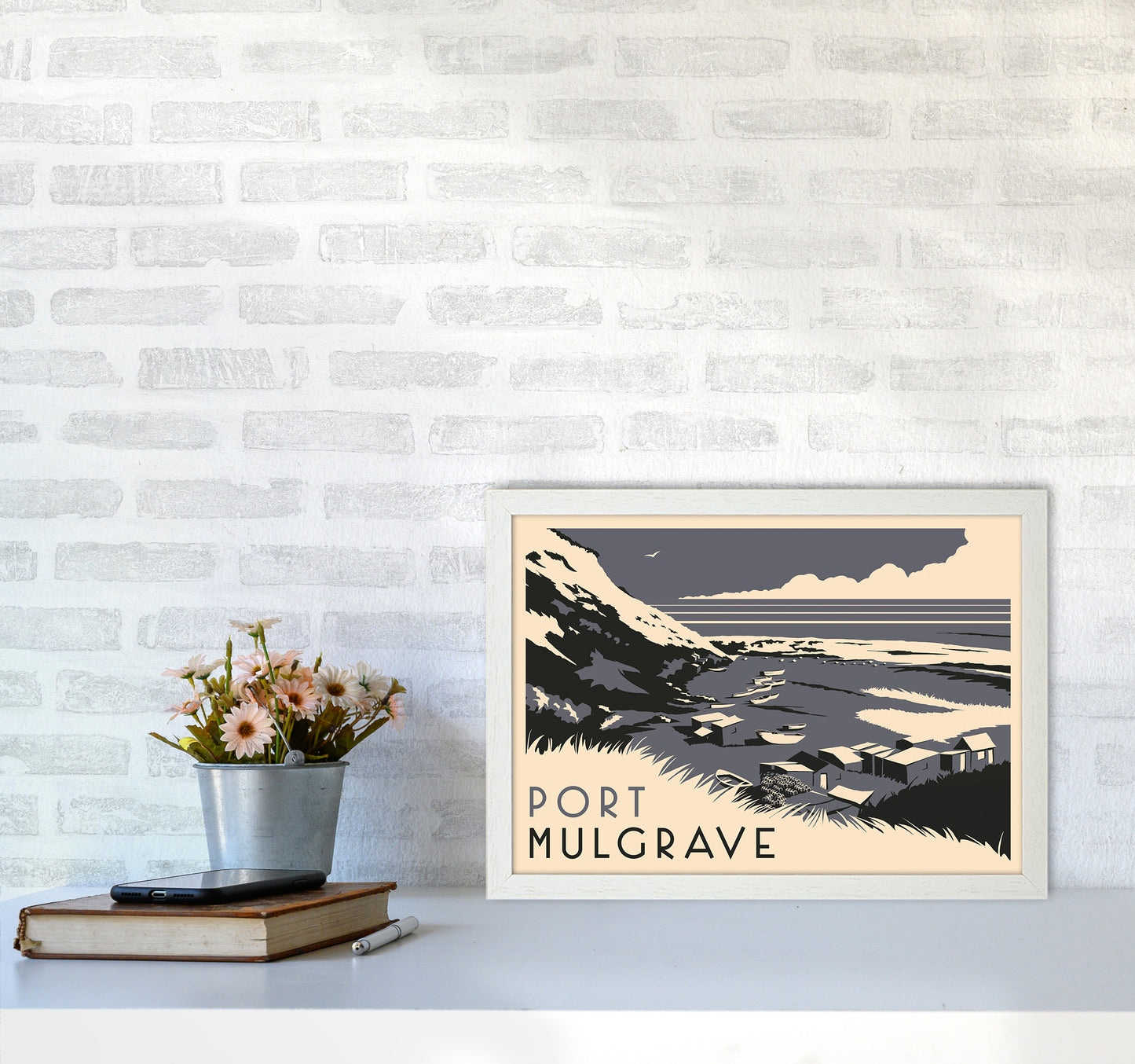 Port Mulgrave Travel Art Print by Richard O'Neill A3 Oak Frame