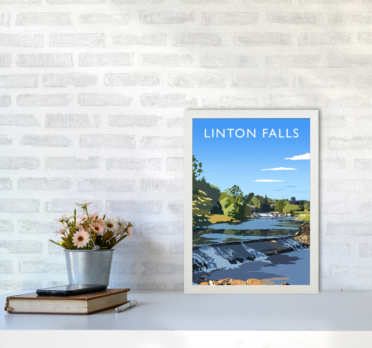 Linton Falls portrait Travel Art Print by Richard O'Neill A3 Oak Frame