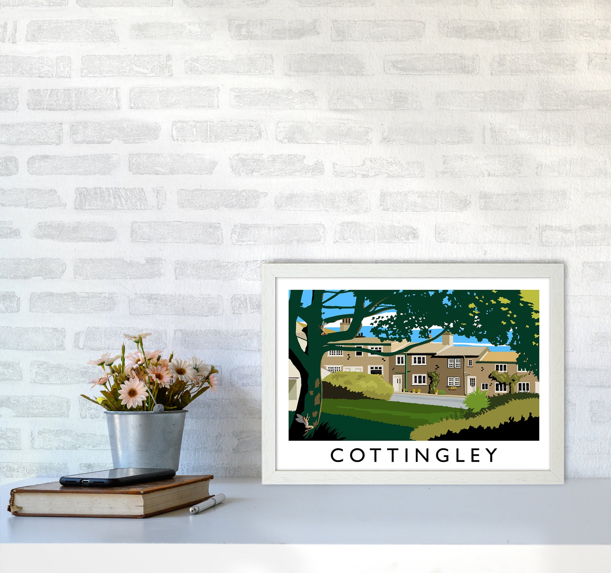 Cottingley Travel Art Print by Richard O'Neill A3 Oak Frame