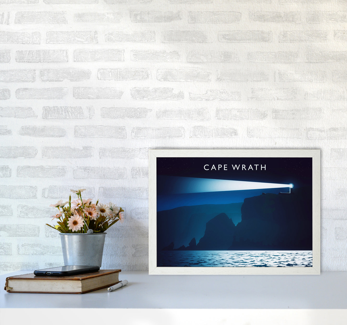 Cape Wrath Travel Art Print by Richard O'Neill A3 Oak Frame