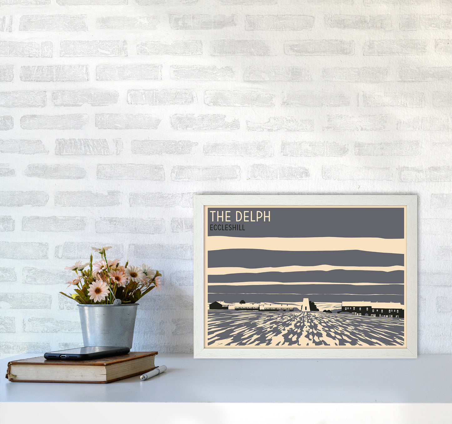 The Delph, Eccleshill Travel Art Print by Richard O'Neill A3 Oak Frame