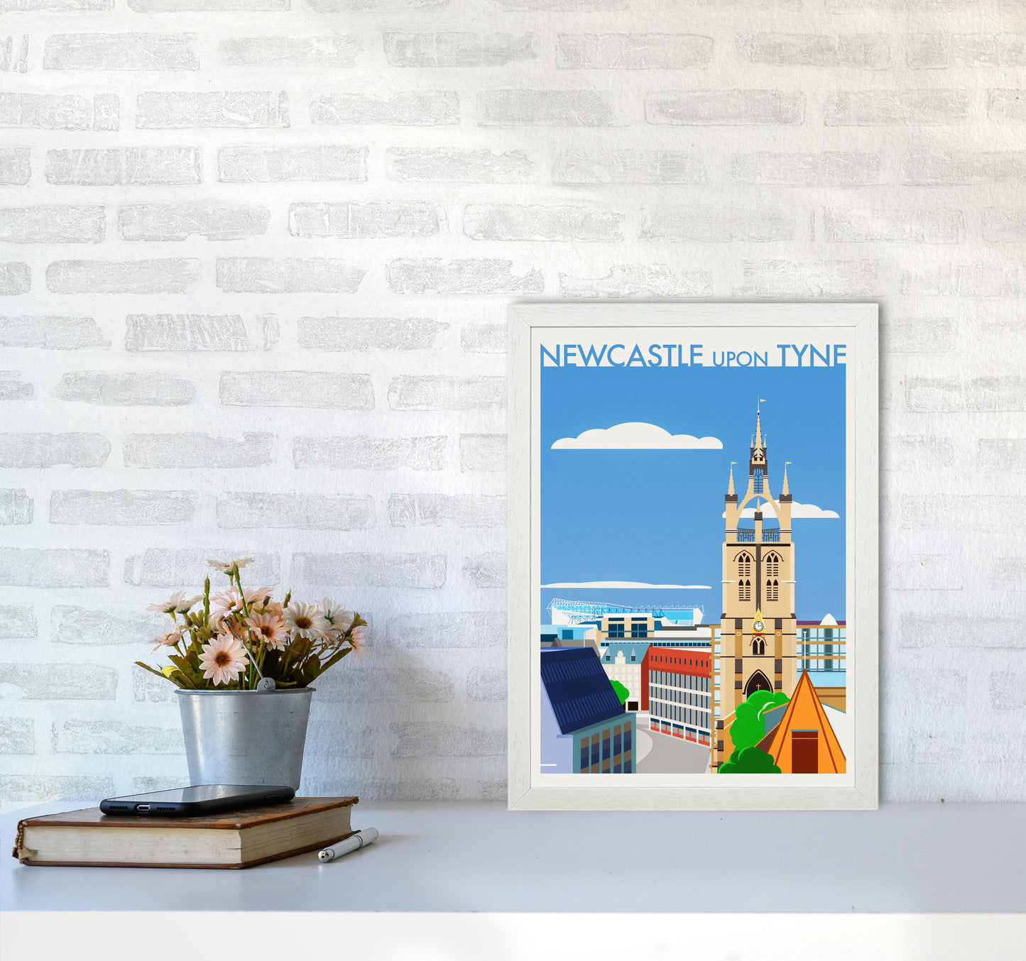 Newcastle upon Tyne 2 (Day) Travel Art Print by Richard O'Neill A3 Oak Frame