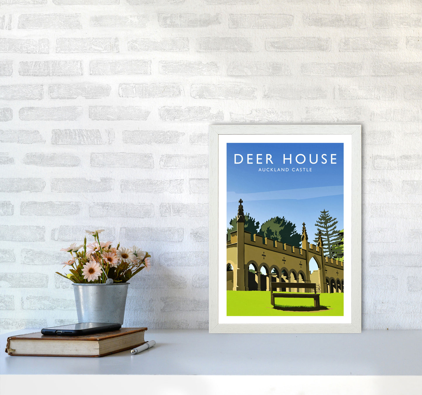 Deer House portrait Travel Art Print by Richard O'Neill A3 Oak Frame