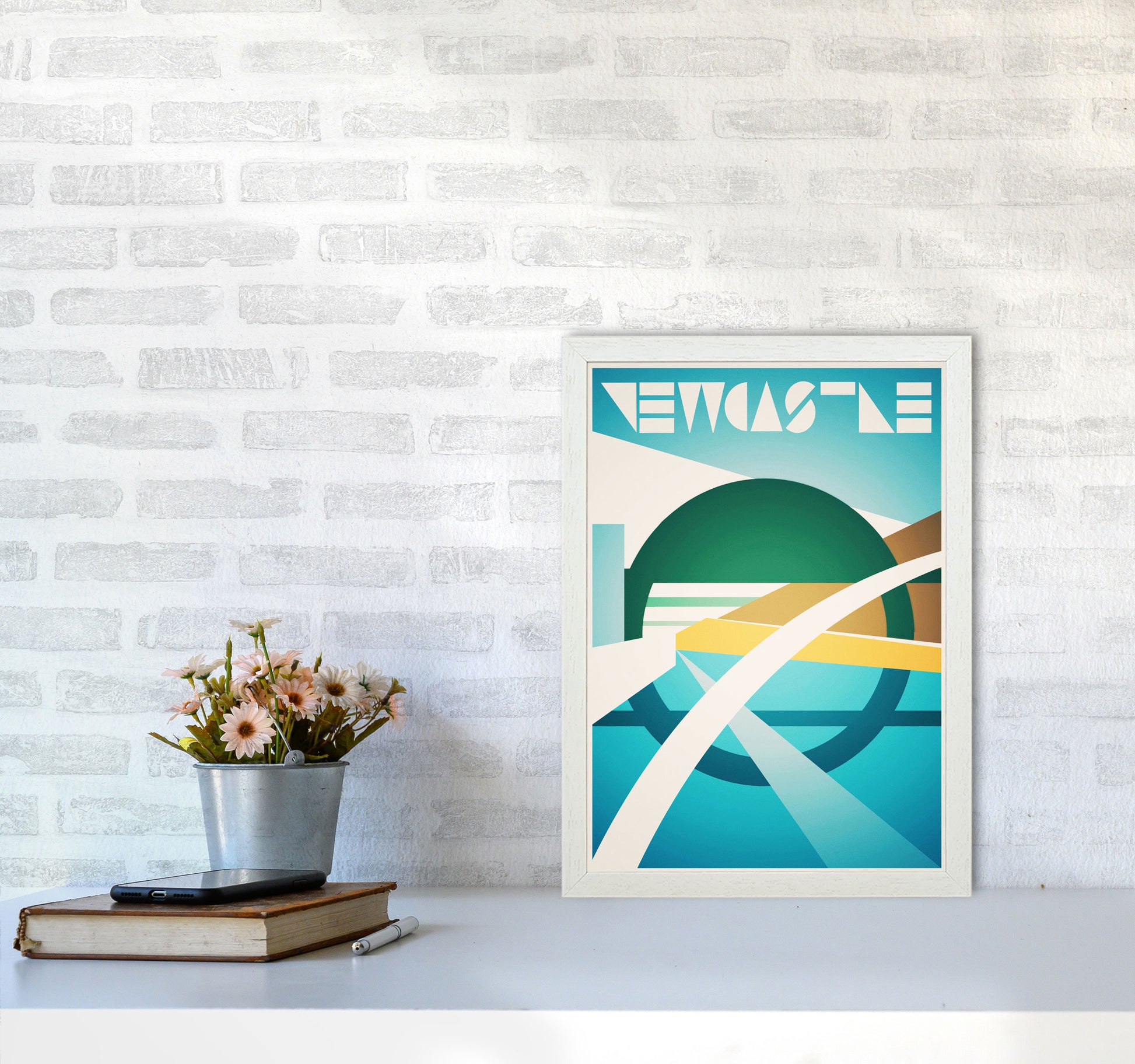 Newcastle 2 Travel Art Print by Richard O'Neill A3 Oak Frame