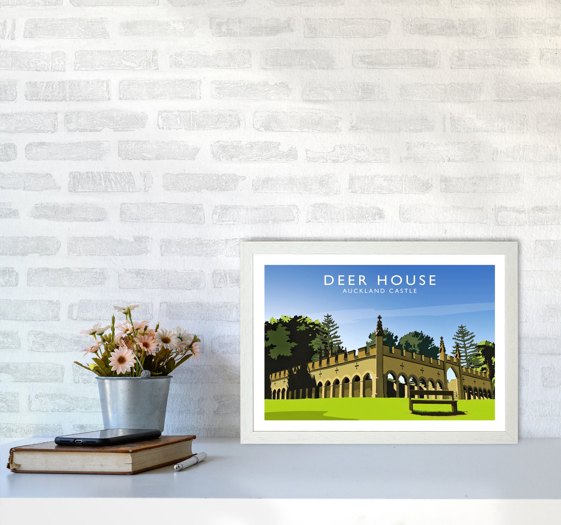 Deer House Travel Art Print by Richard O'Neill A3 Oak Frame