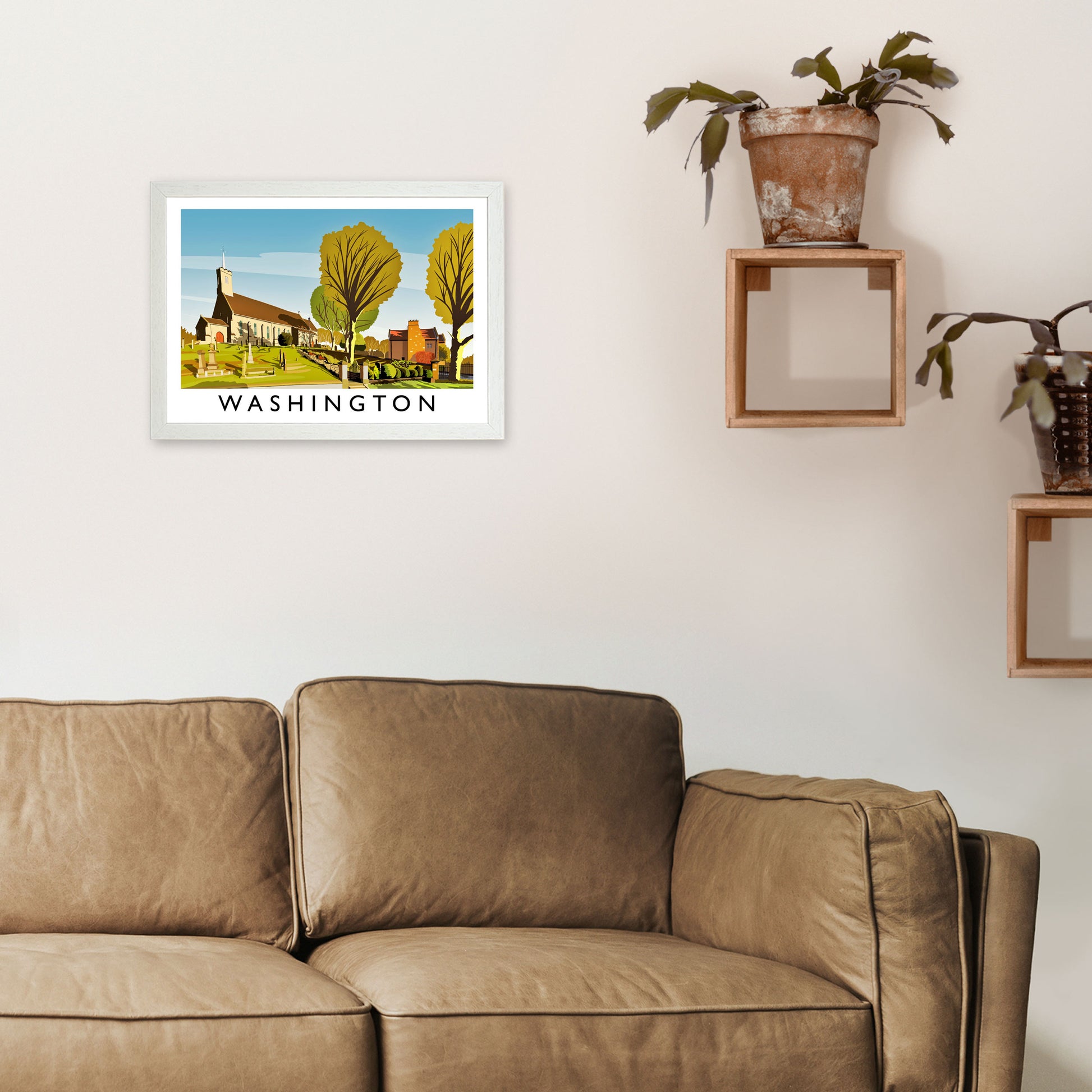 Washington Travel Art Print by Richard O'Neill A3 Oak Frame