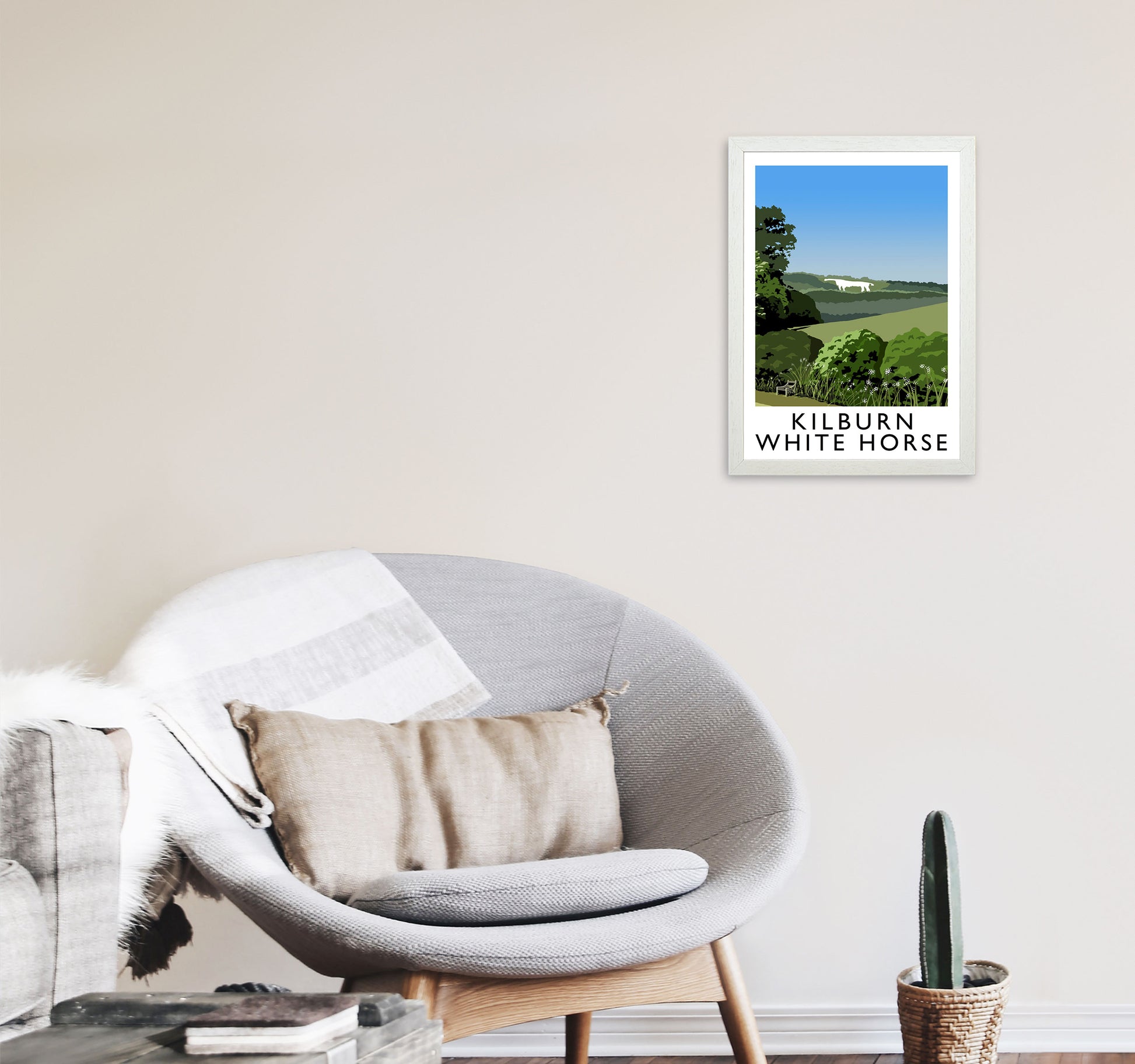 Kilburn White Horse by Richard O'Neill Yorkshire Art Print A3 Oak Frame