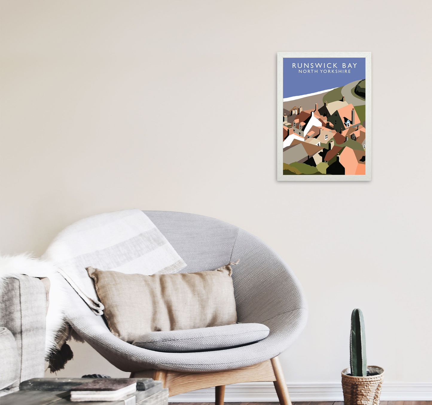 Runswick Bay North Yorkshire Art Print by Richard O'Neill A3 Oak Frame