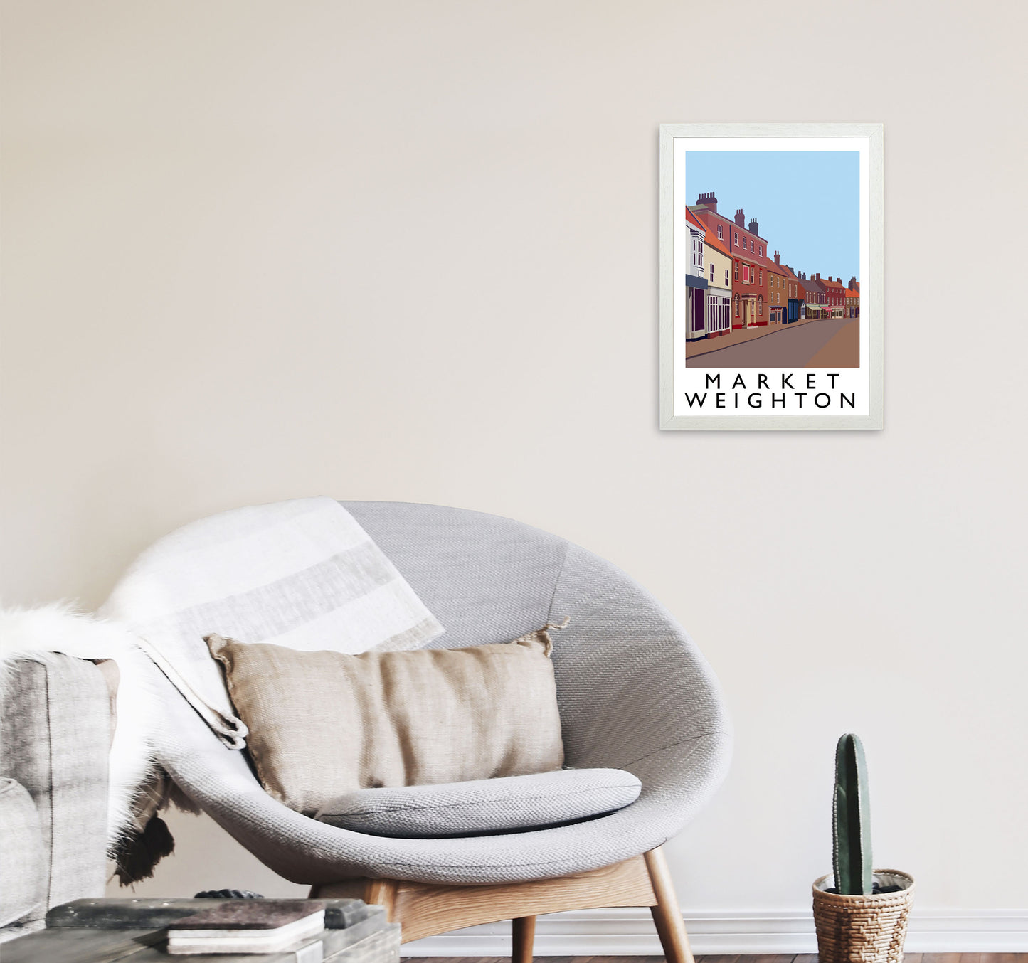 Market Weighton by Richard O'Neill Yorkshire Art Print, Vintage Travel Poster A3 Oak Frame