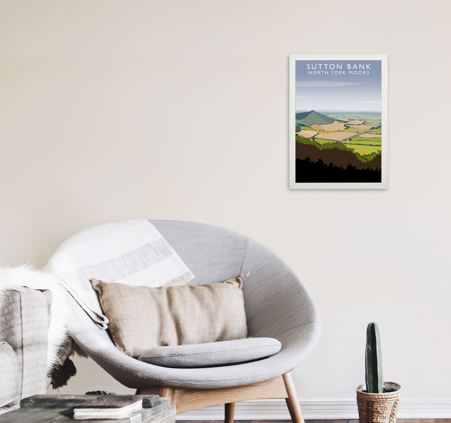 Sutton Bank (Portrait) by Richard O'Neill Yorkshire Art Print, Travel Poster A3 Oak Frame