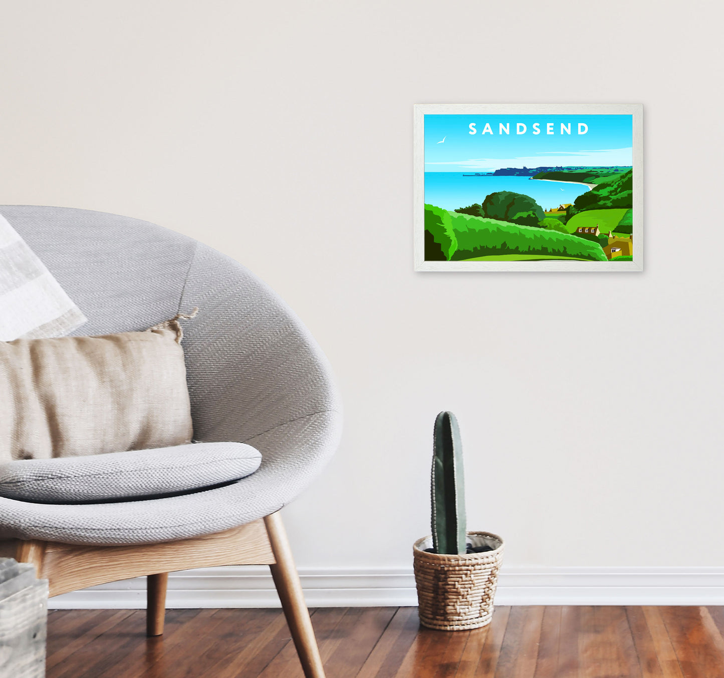 Sandsend Art Print by Richard O'Neill A3 Oak Frame