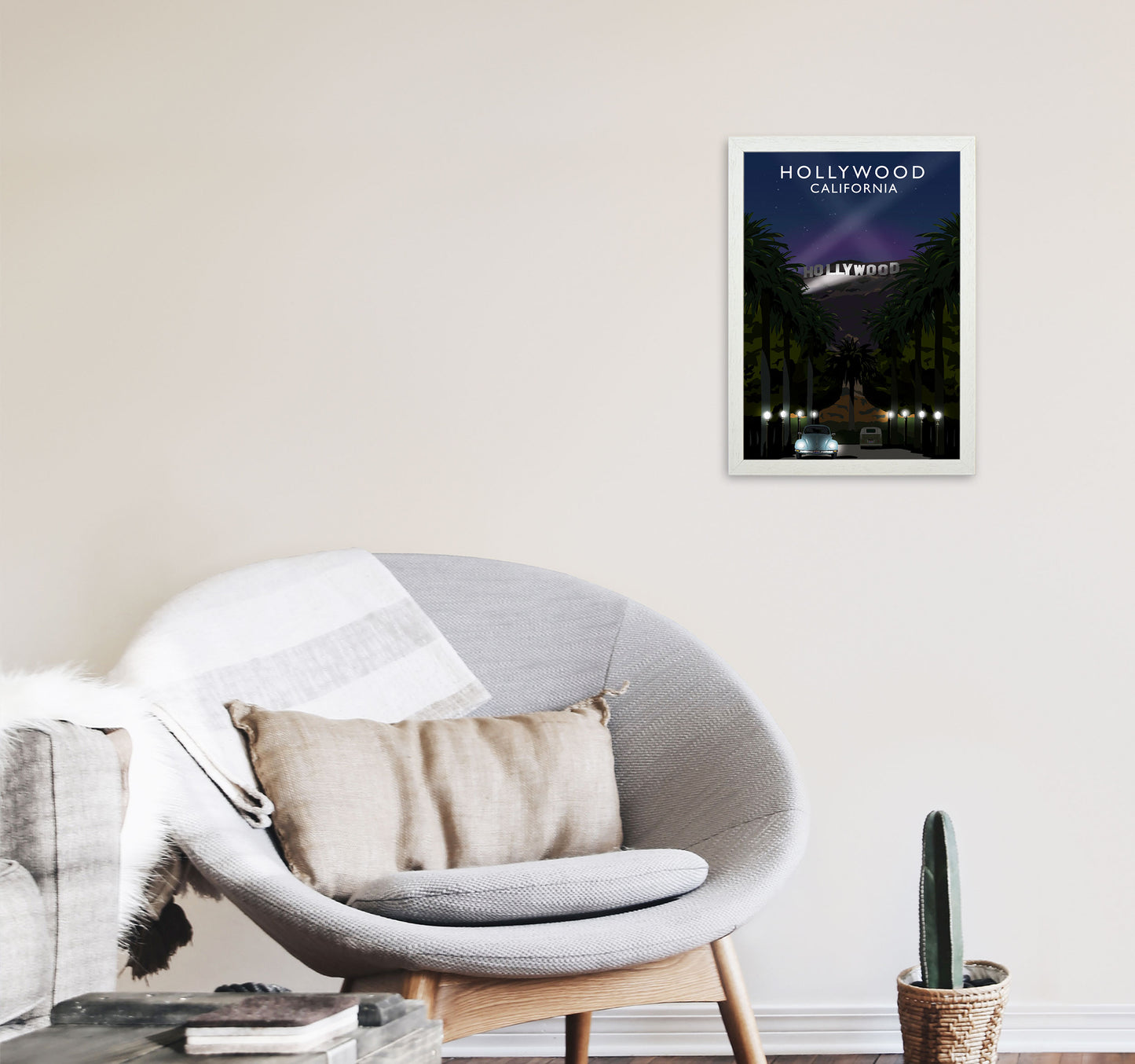 Hollywood California Travel Art Print by Richard O'Neill, Framed Wall Art A3 Oak Frame