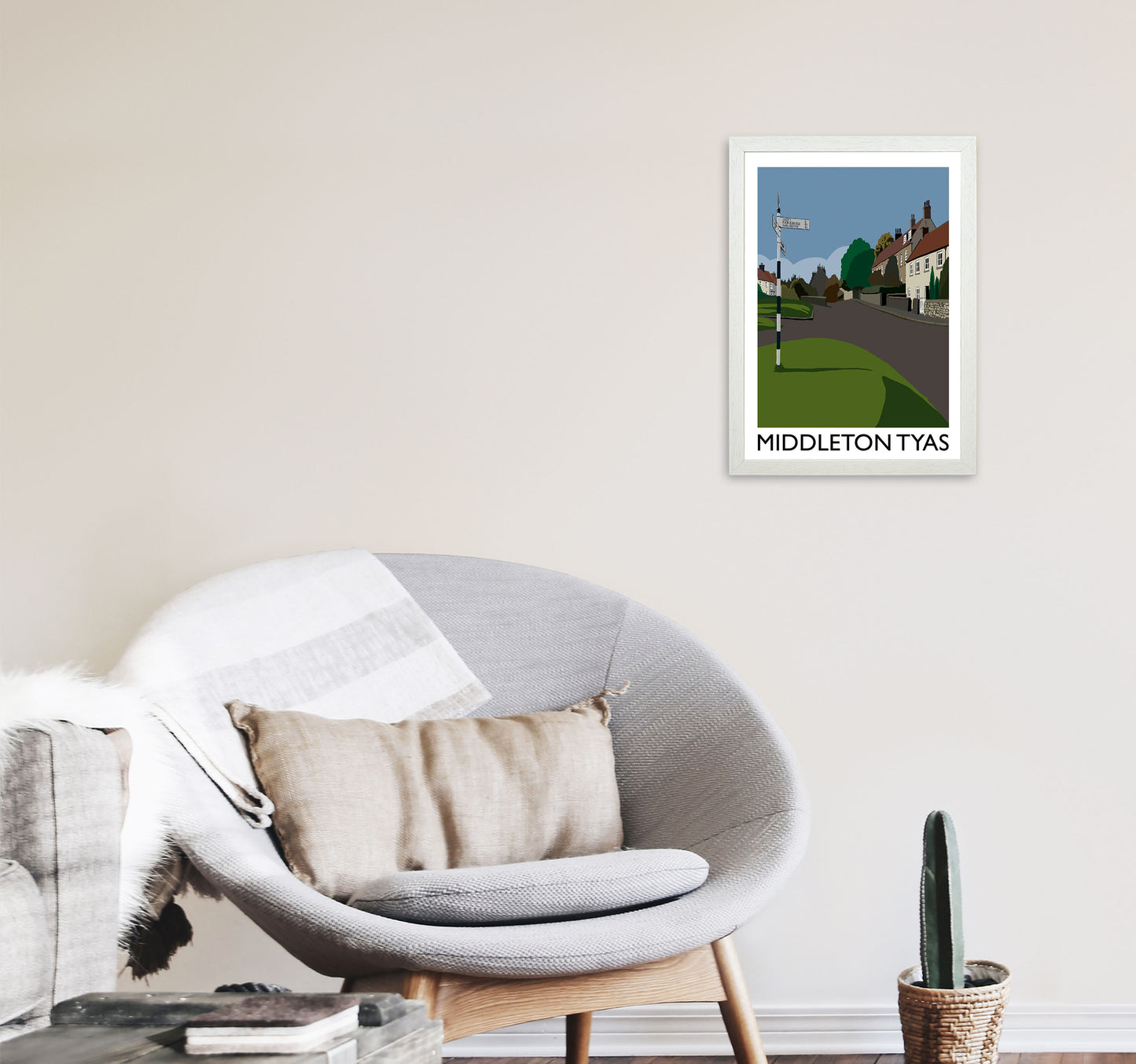 Middleton Tyas Travel Art Print by Richard O'Neill, Framed Wall Art A3 Oak Frame