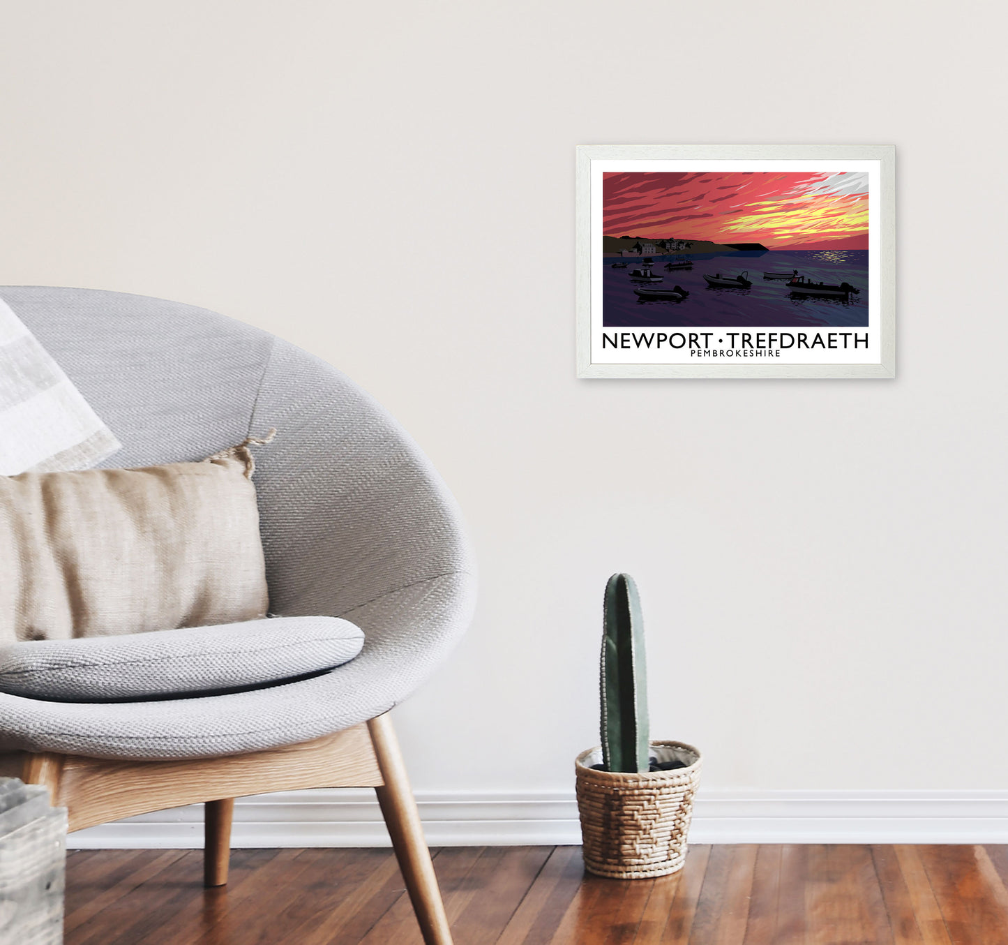 Newport Trefdraeth Pembrokeshire Travel Art Print by Richard O'Neill A3 Oak Frame