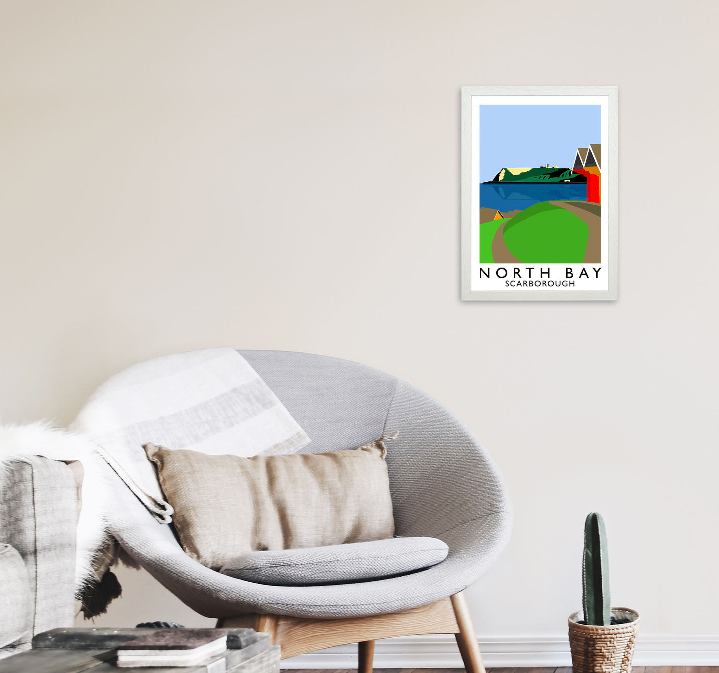 North Bay Scarborough Travel Art Print by Richard O'Neill, Framed Wall Art A3 Oak Frame