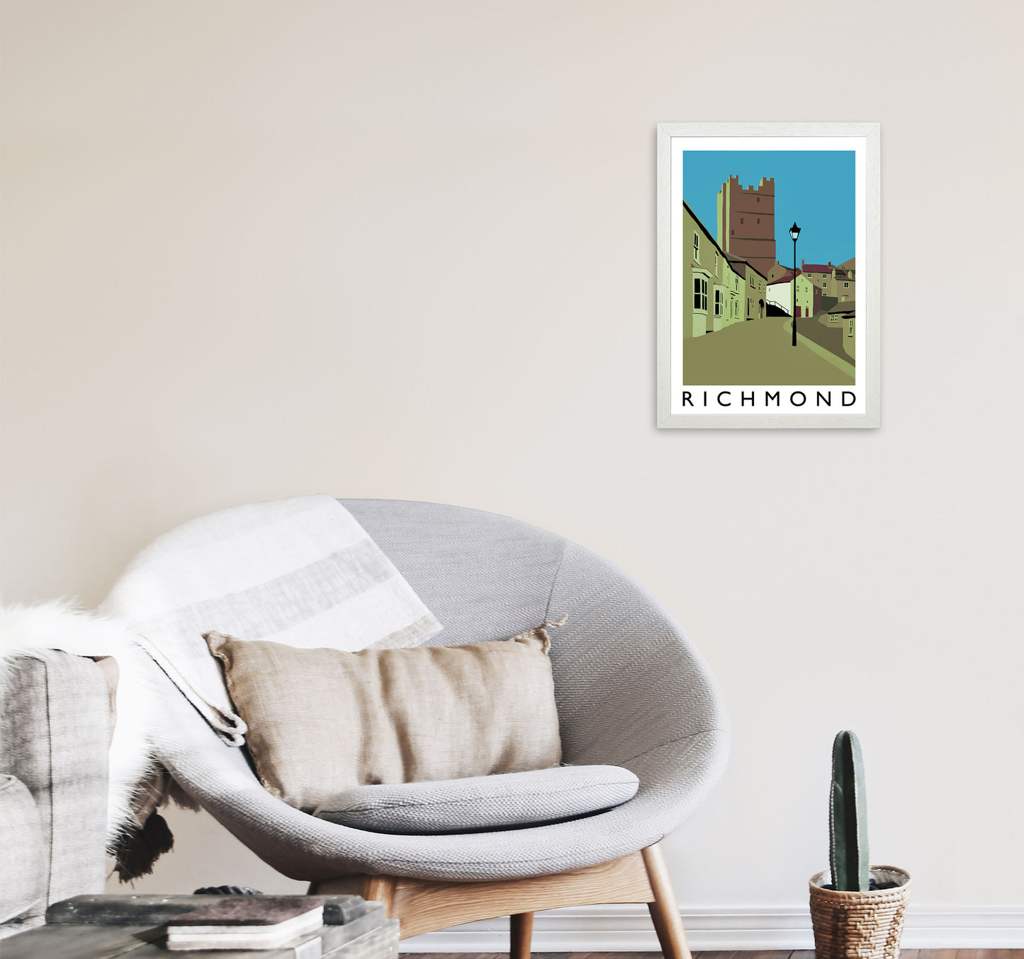 Richmond Travel Art Print by Richard O'Neill, Framed Wall Art A3 Oak Frame