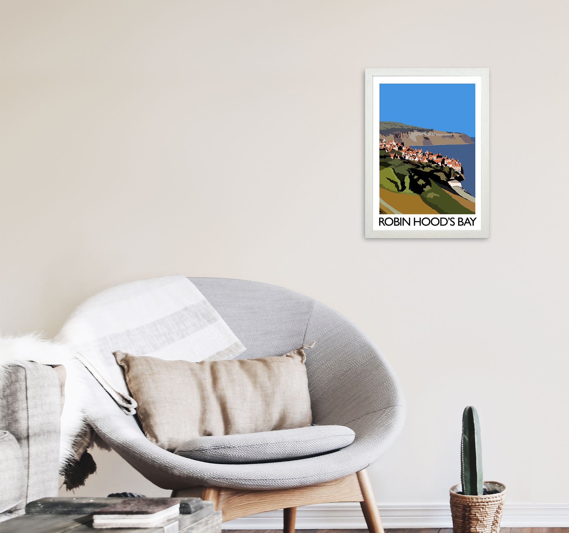 Robin Hood's Bay Travel Art Print by Richard O'Neill, Framed Wall Art A3 Oak Frame
