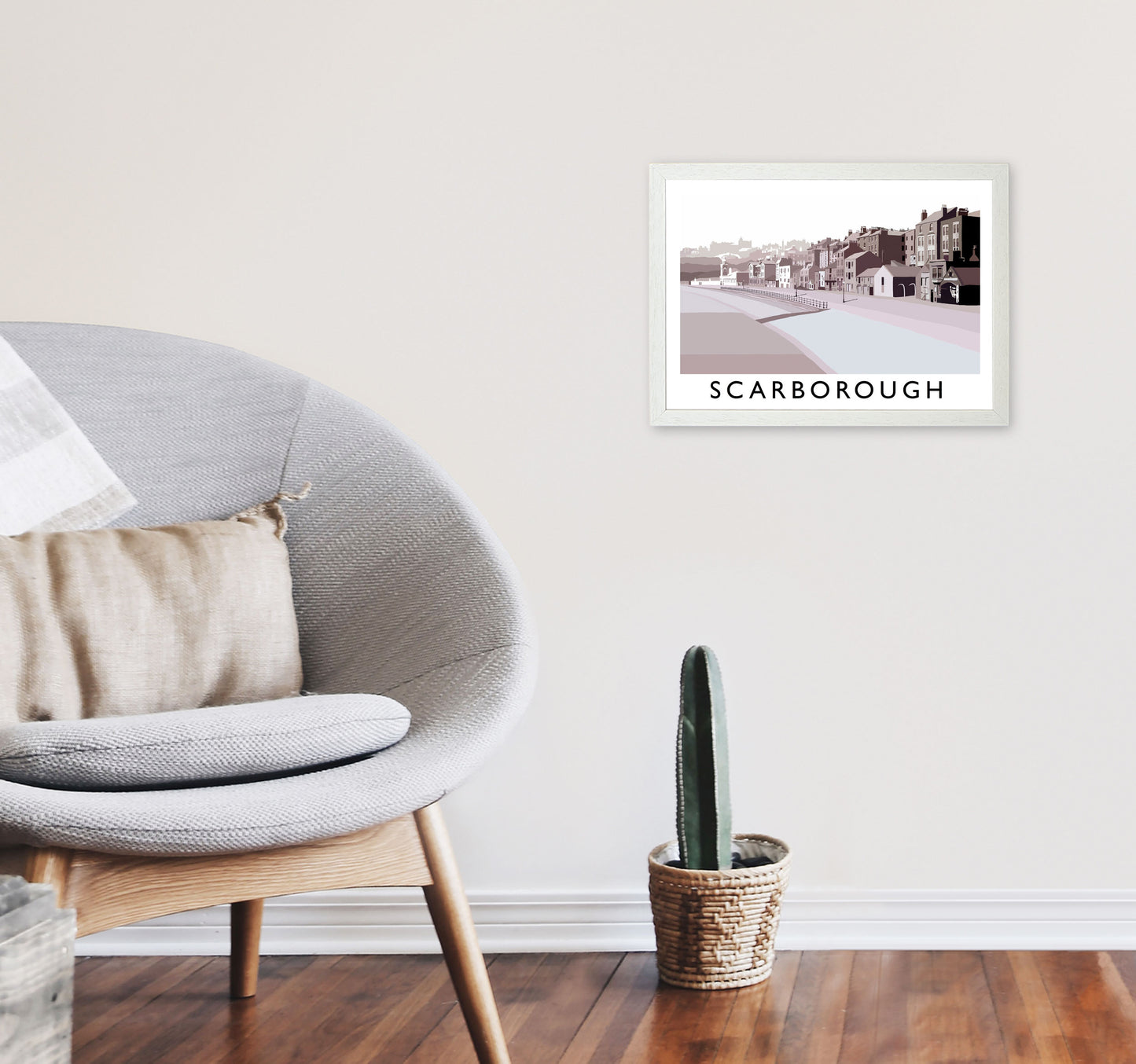 Scarborough Travel Art Print by Richard O'Neill, Framed Wall Art A3 Oak Frame