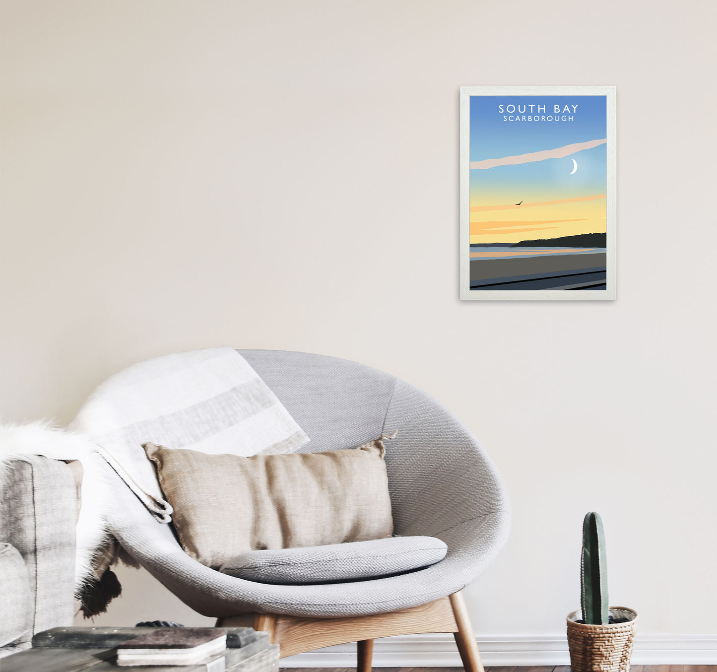 South Bay Scarborough Art Print by Richard O'Neill, Framed Wall Art A3 Oak Frame